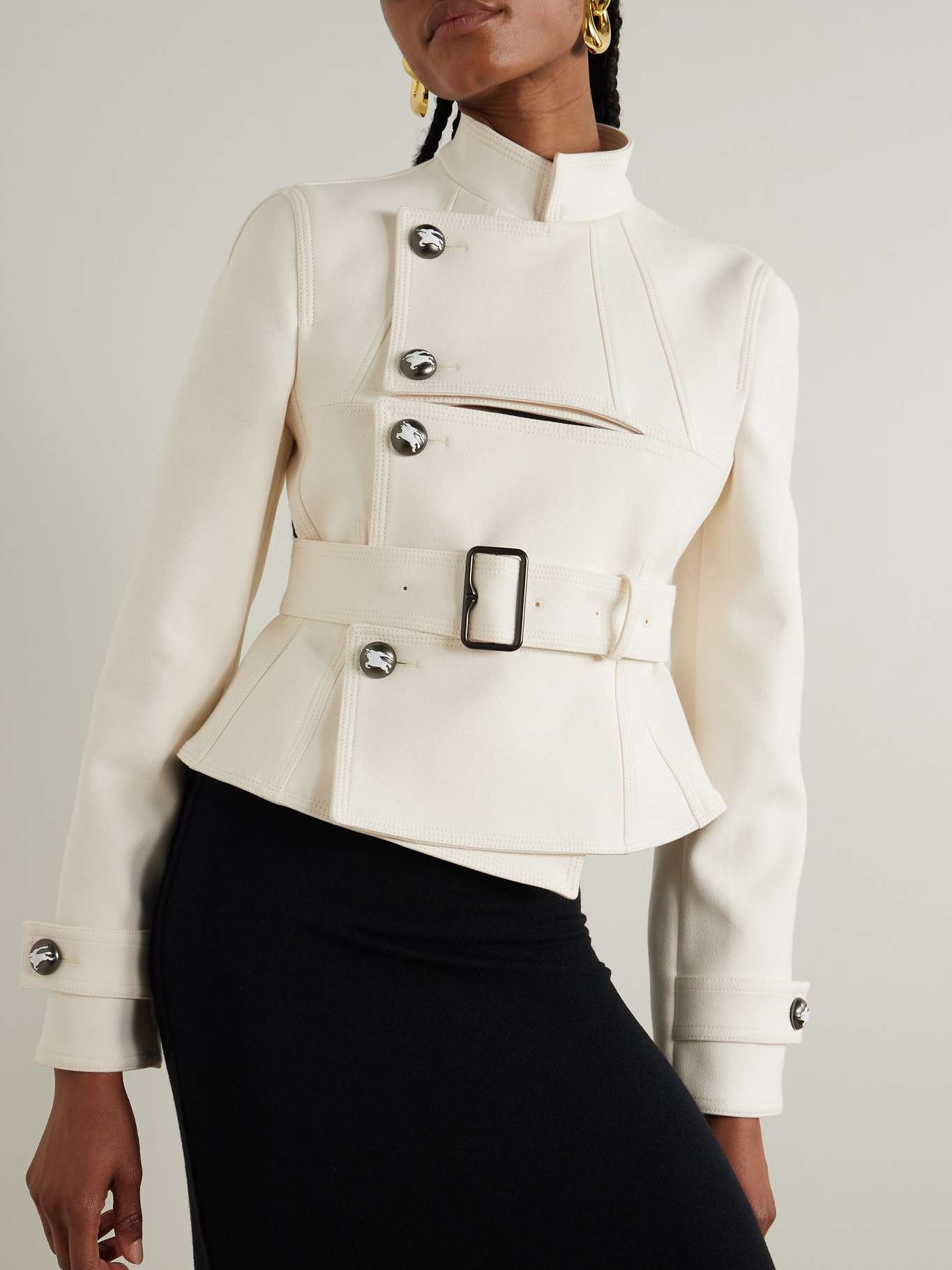Embellished belted canvas jacket Off-white - 3