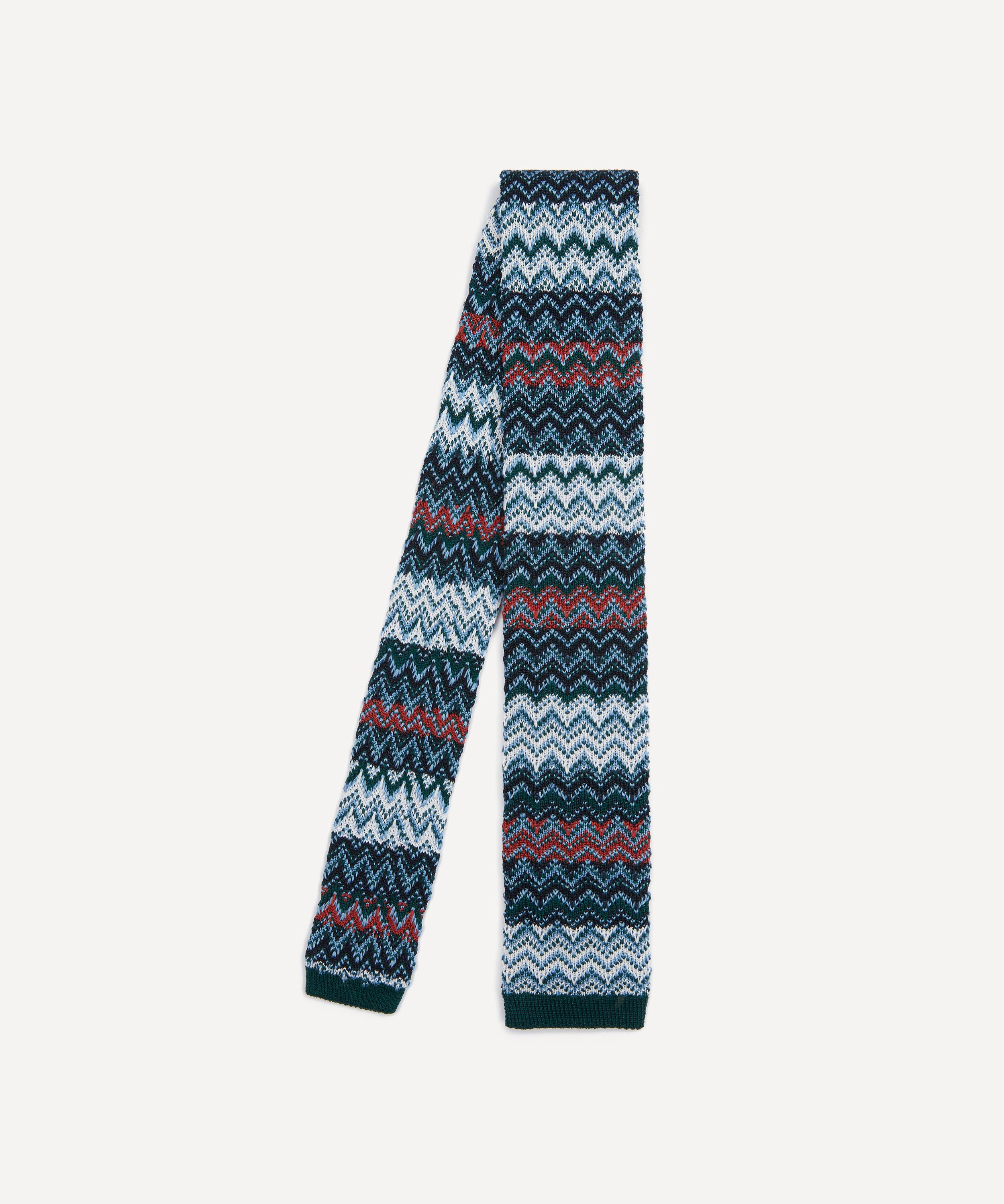Blue-Multi Knitted Tie - 1