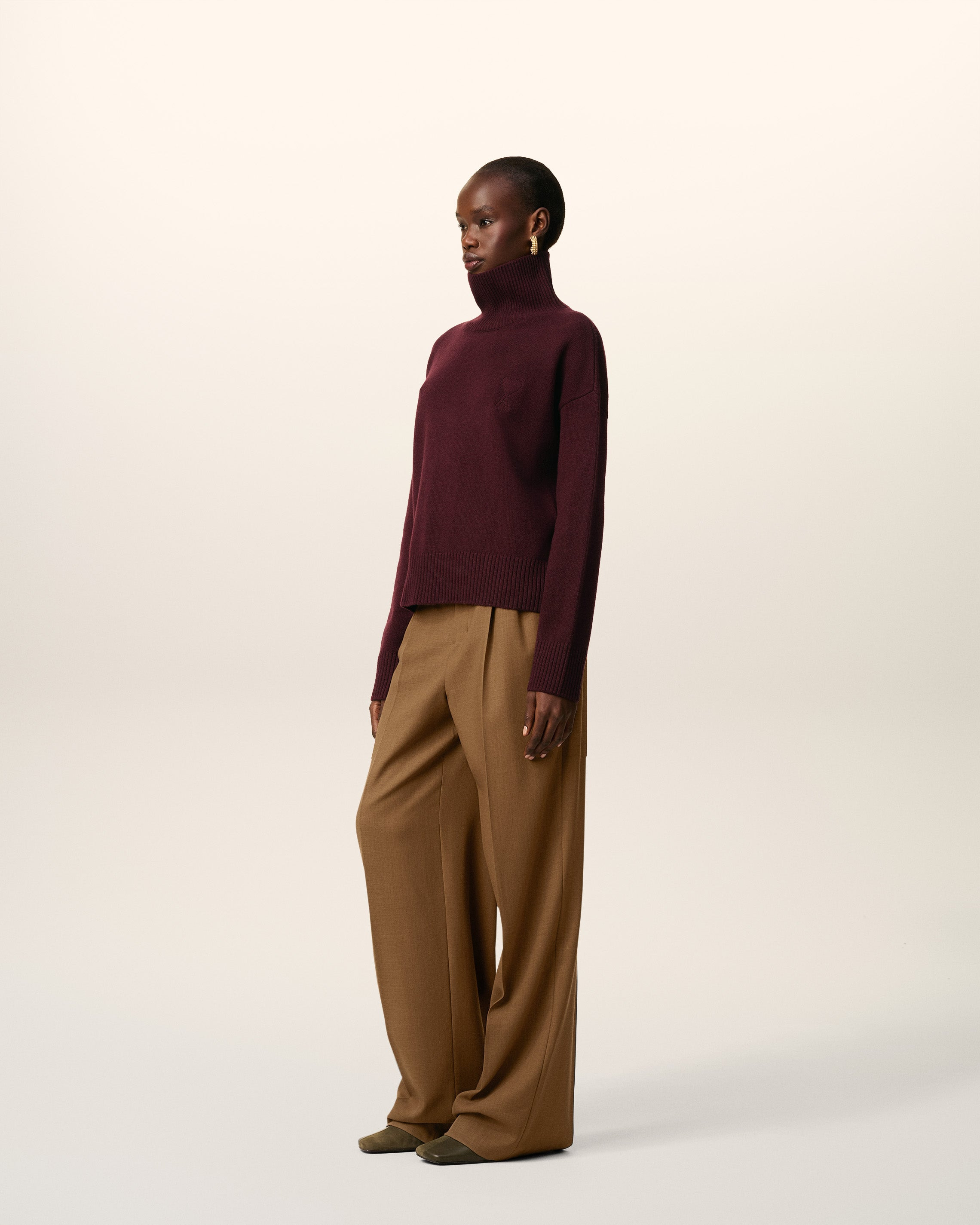 BURGUNDY WOOL AMI DE COEUR FUNNEL NECK SWEATER - 6