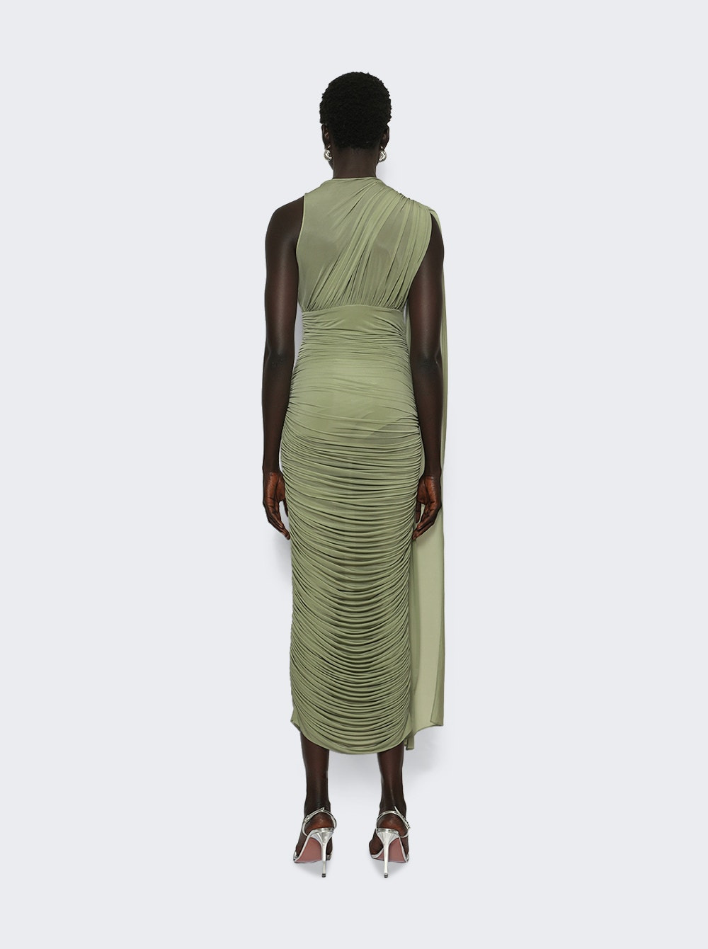 Sheer Draped Midi Dress Green - 4
