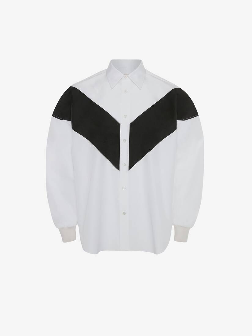 Men's Cotton Poplin Chevron Shirt in White - 1