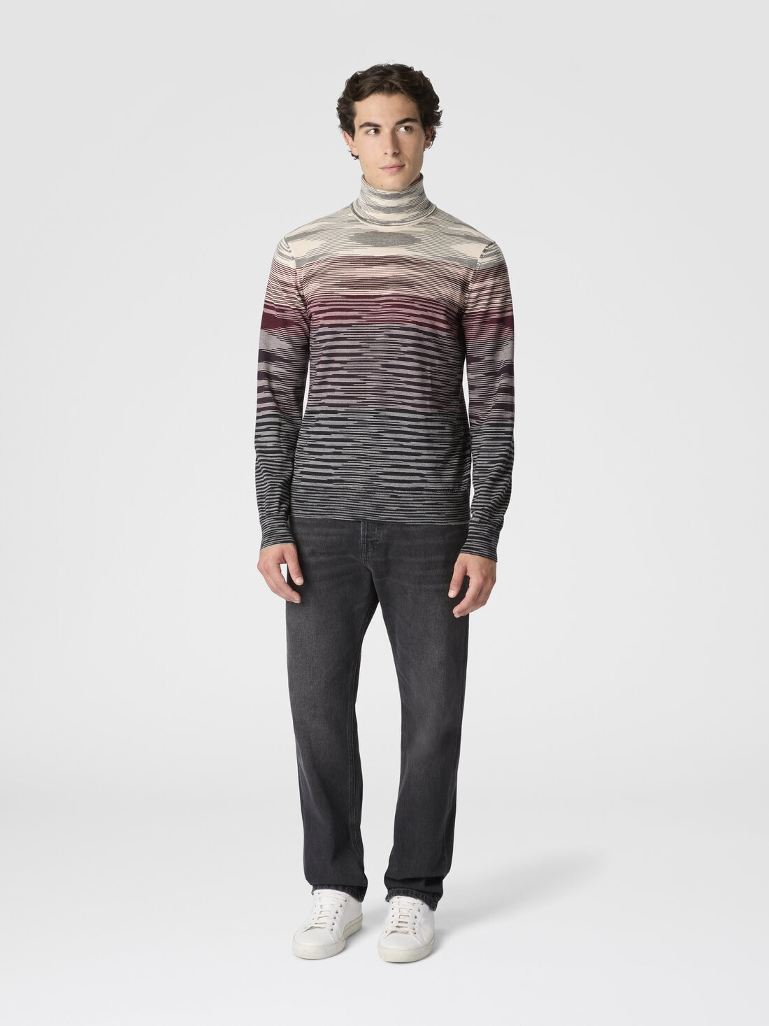 High-Neck Sweater in All-Over Flame Wool - 2