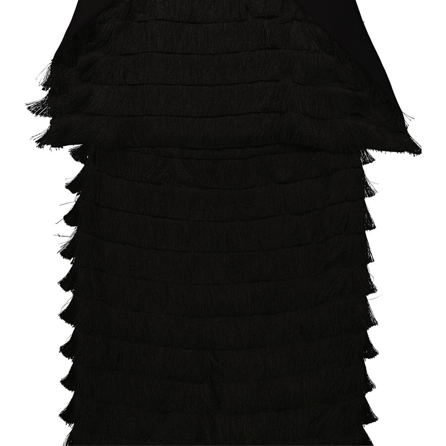 Burberry Ladies Black Fringe Detail Silk Sleeveless Midi Dress - 7