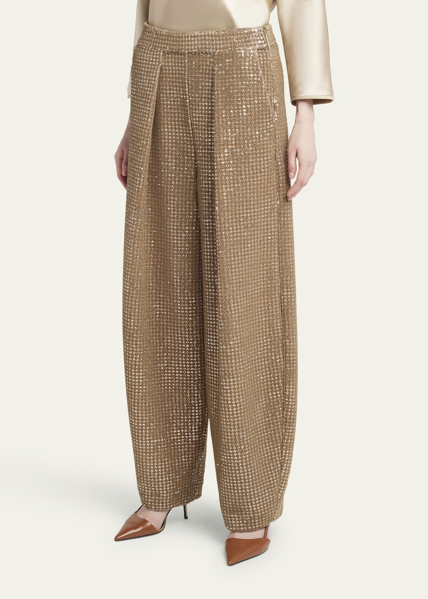 Sequined Jersey Pleated Trousers - 4