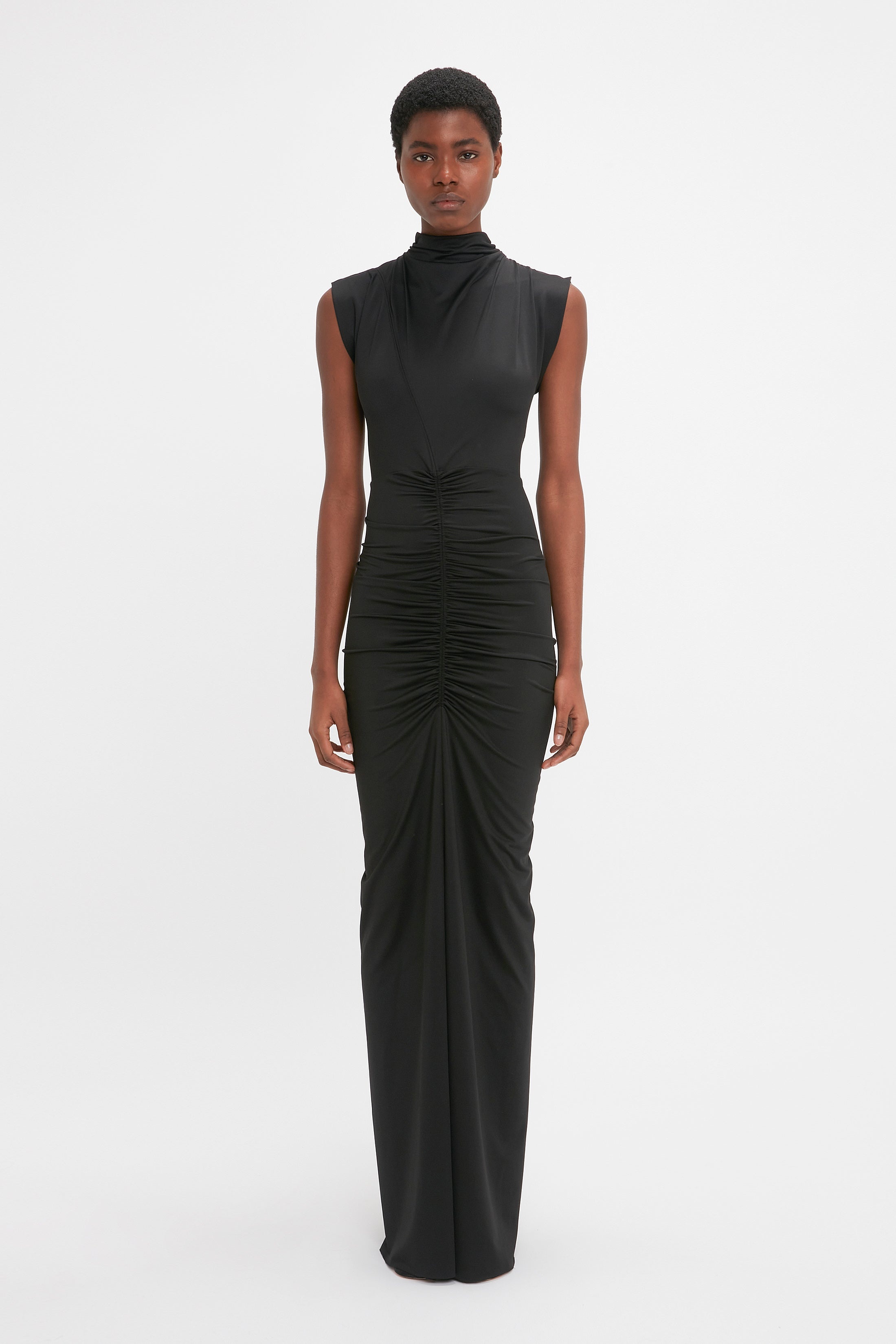 Ruched Jersey Gown In Black - 2