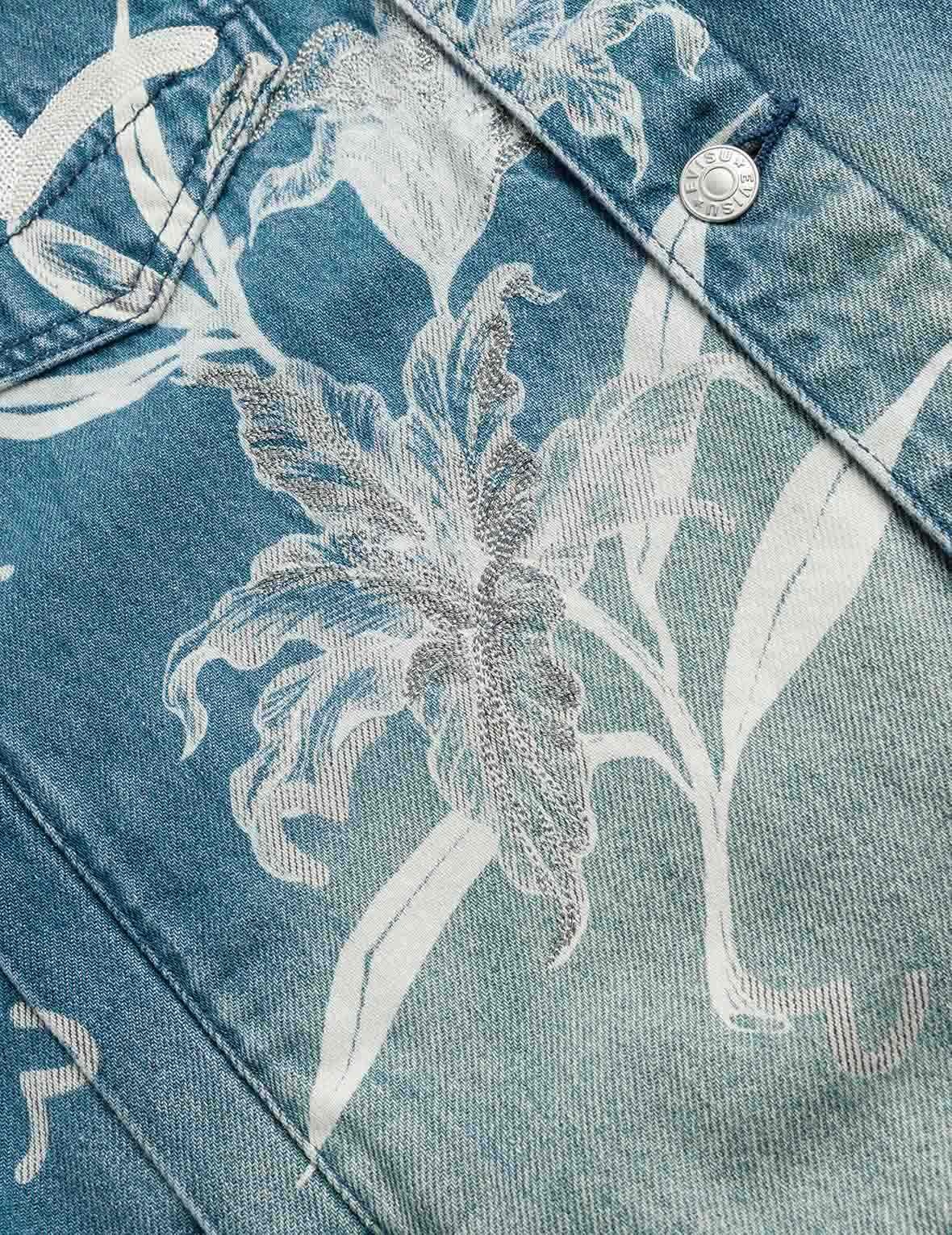 Floral and Seagull Embroidery Relax Fit Denim Jacket - 5