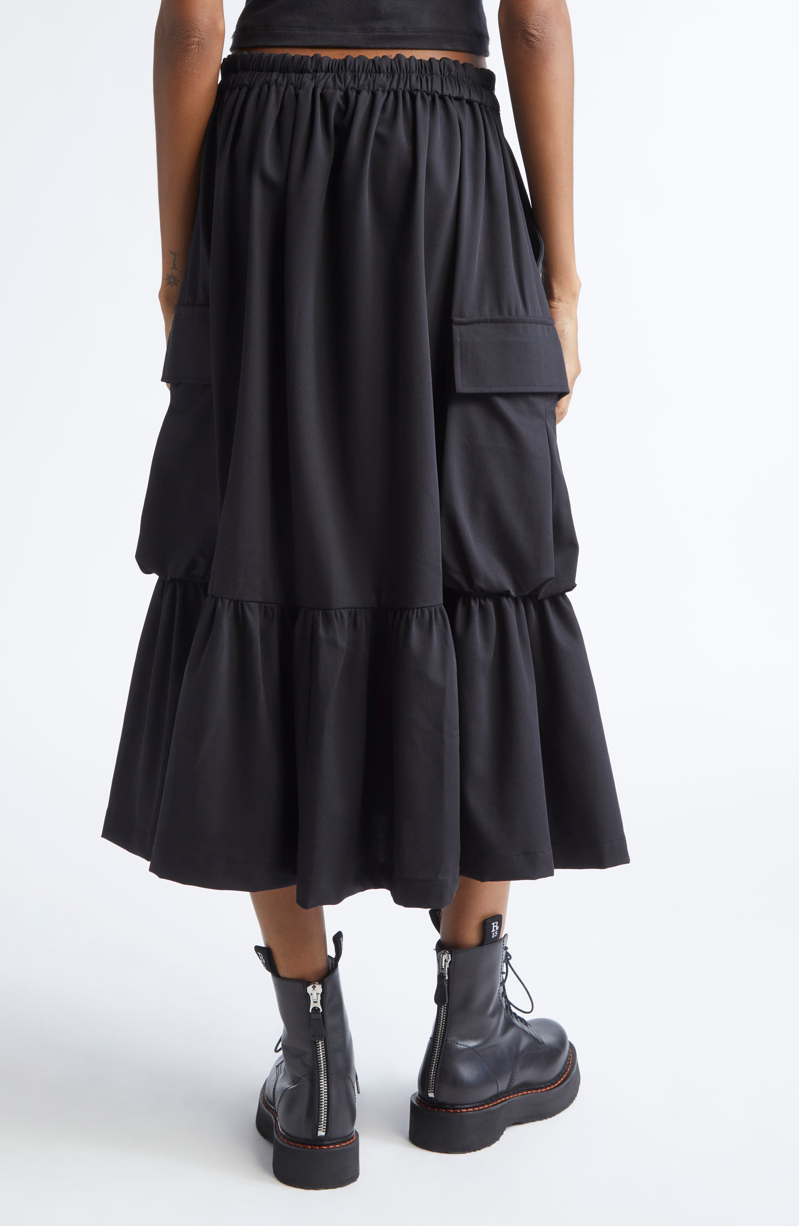 R13 Gathered Cargo Midi Skirt in Black at Nordstrom - 2