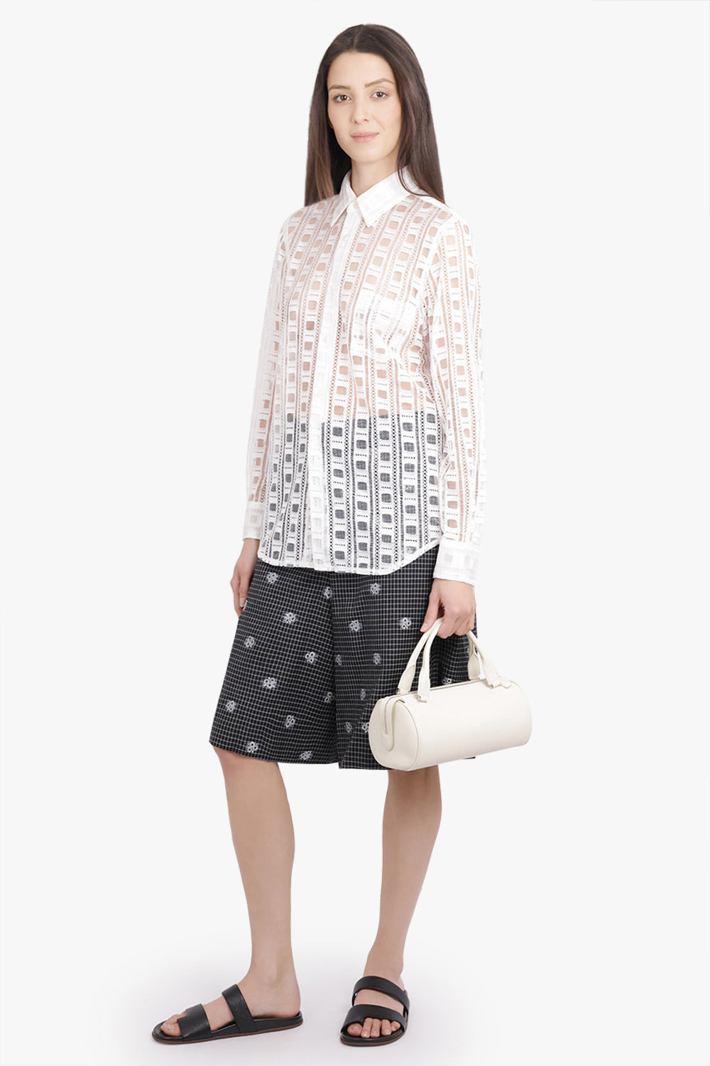 POCKET DETAIL LACE L/S SHIRT | OFF WHITE - 2