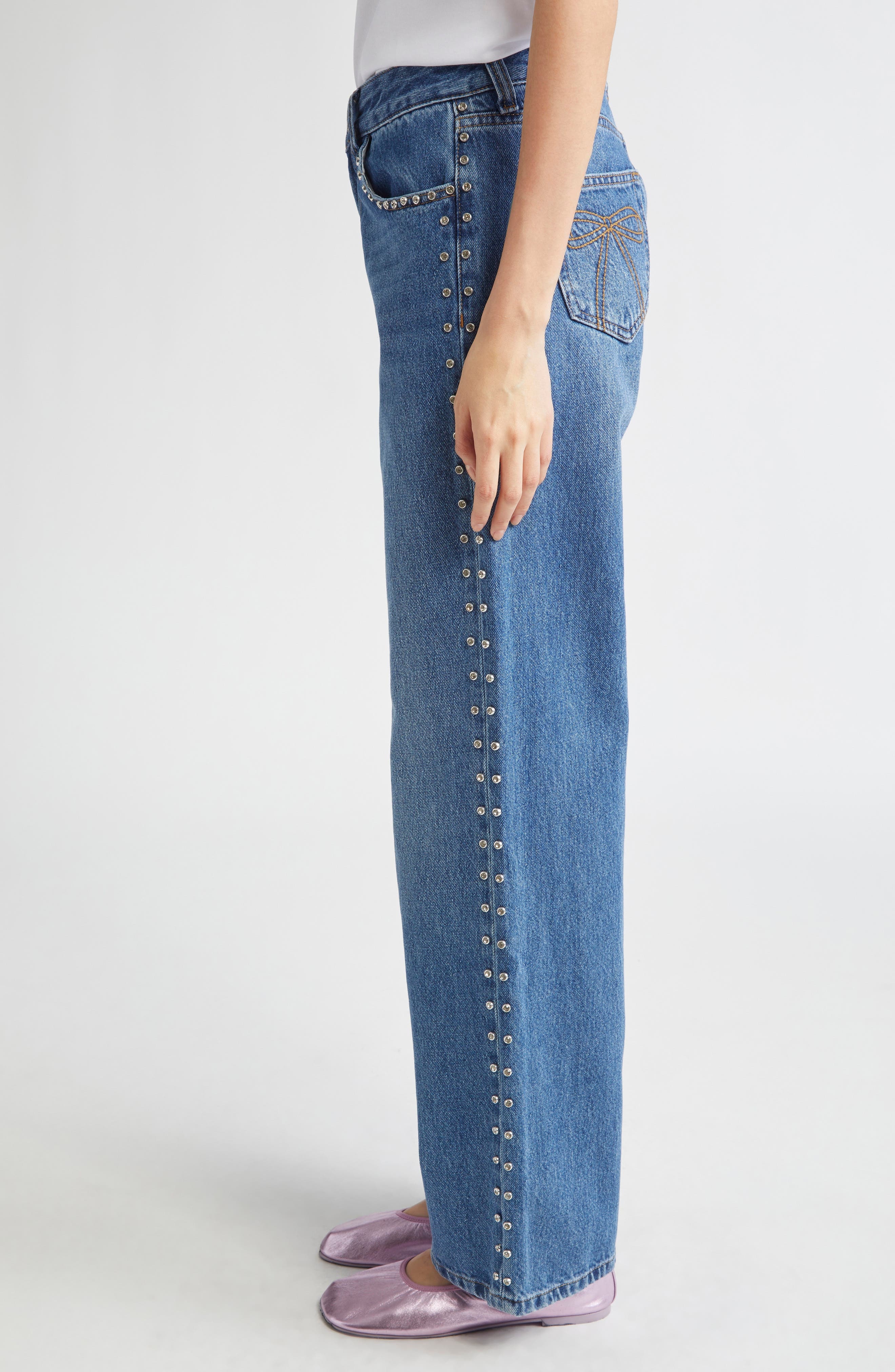 Sandy Liang Updo Low Rise Straight Leg Jeans in Medium Blue at Nordstrom - 4
