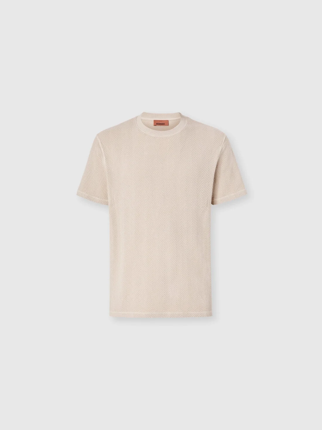 Crew-neck cotton and viscose T-shirt with tone-on-tone zigzag motif - 1