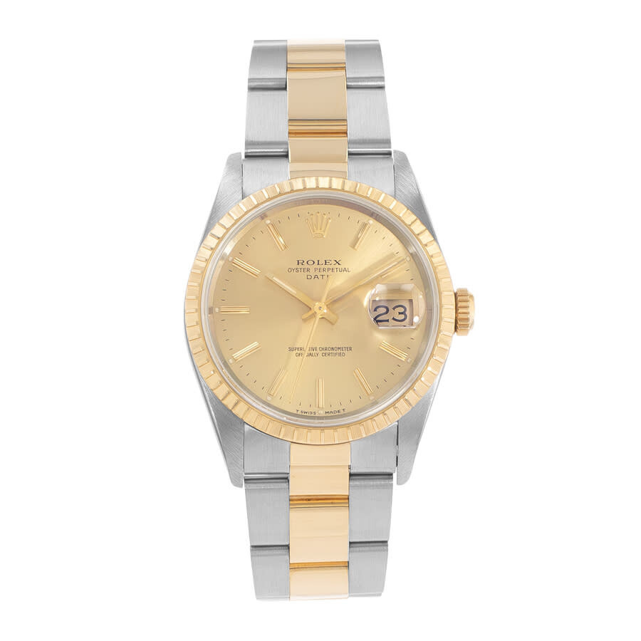 Pre-owned Rolex Oyster Perpetual Date 34 Automatic Chronometer Champagne Dial Men's Watch 15223 CSO - 2