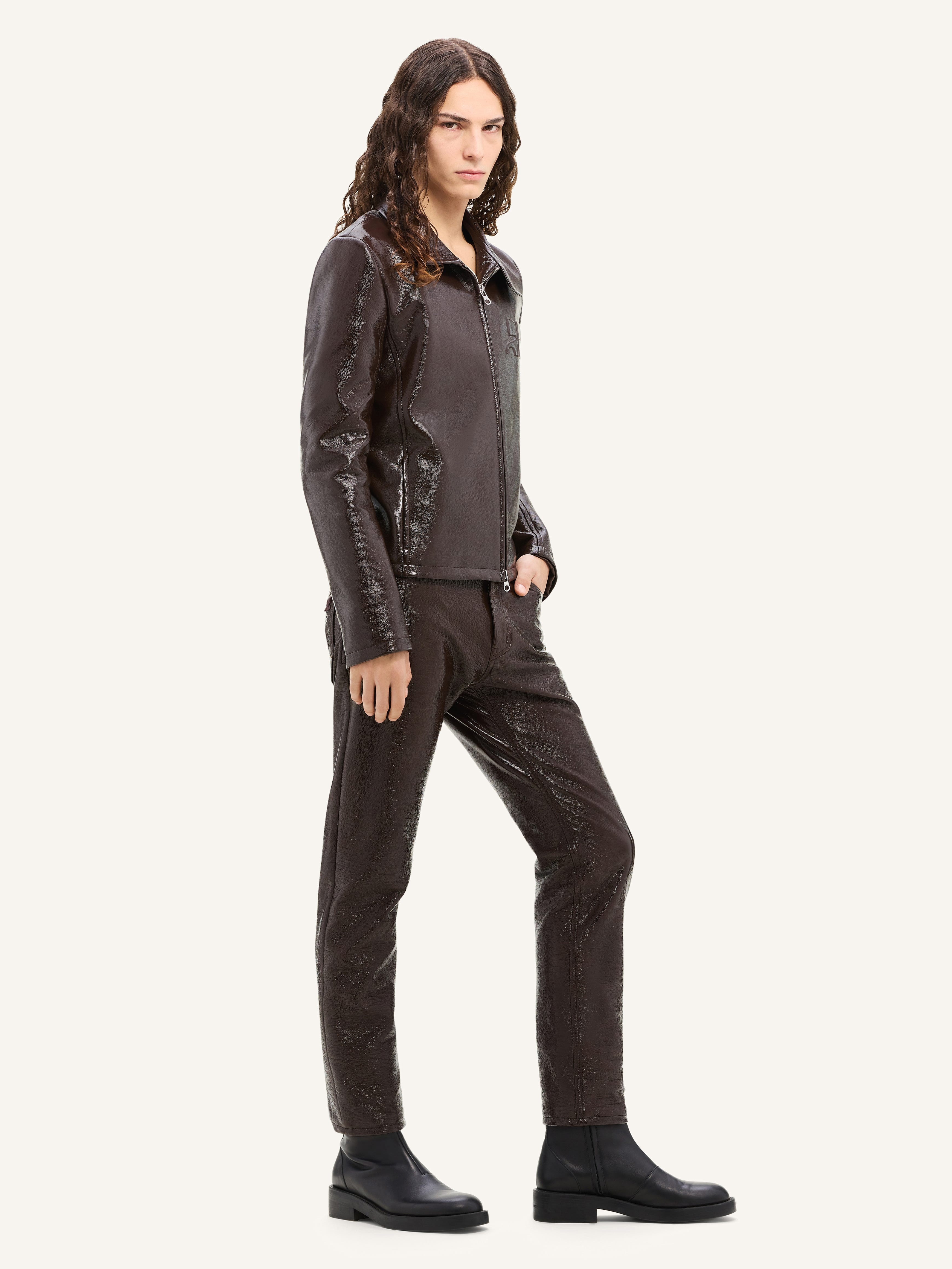 ZIPPED VINYL BIKER JACKET - 3