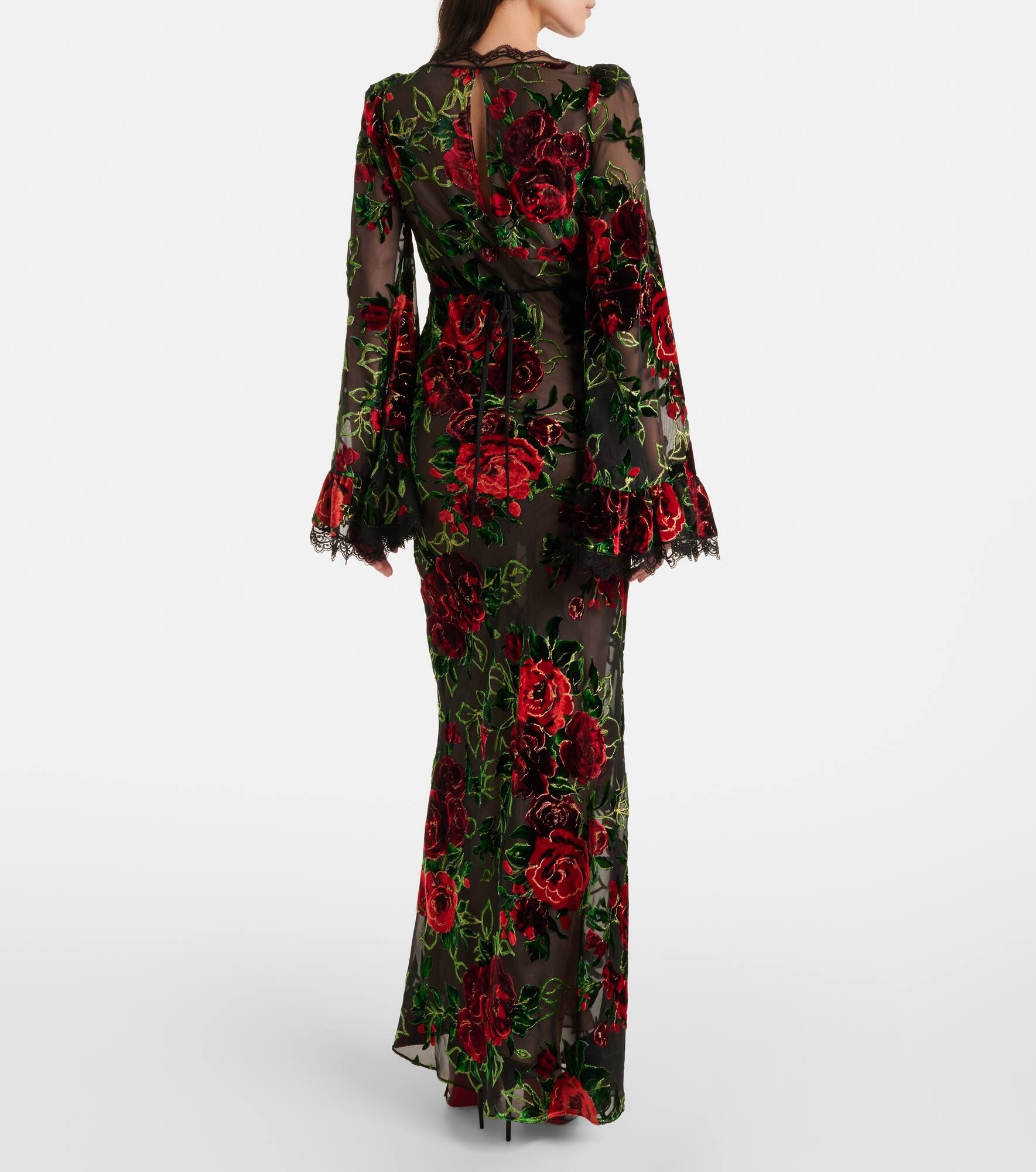 Floral lace-trimmed velvet devoré gown - 3