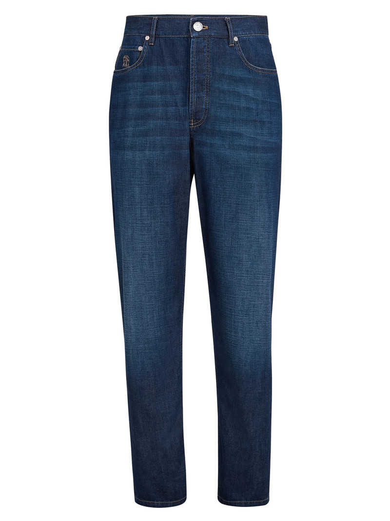 Men's Lightweight Old Denim Iconic Fit Five Pocket Jeans - Dark Denim 1