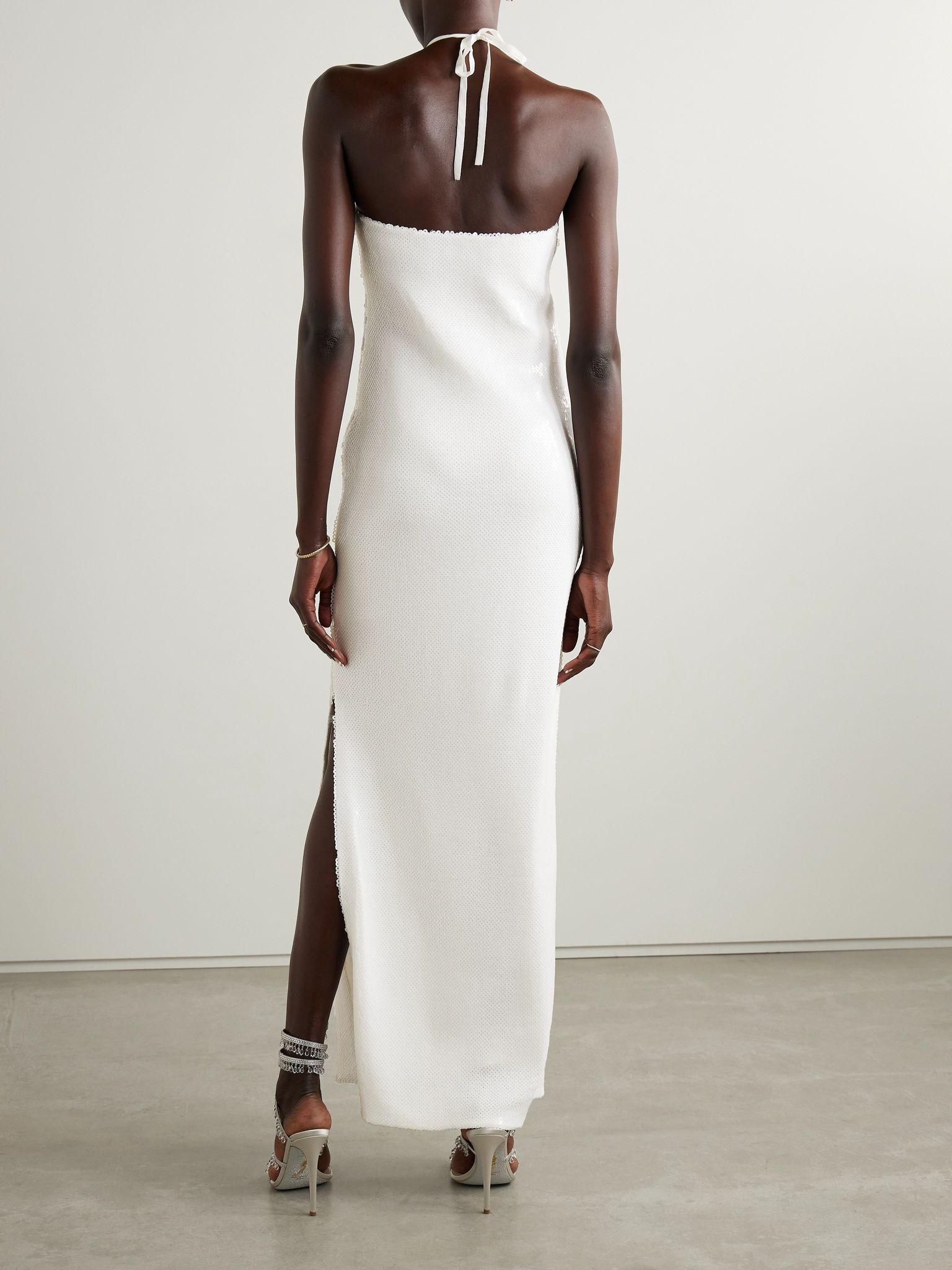 Embellished sequined tulle halterneck gown White - 3