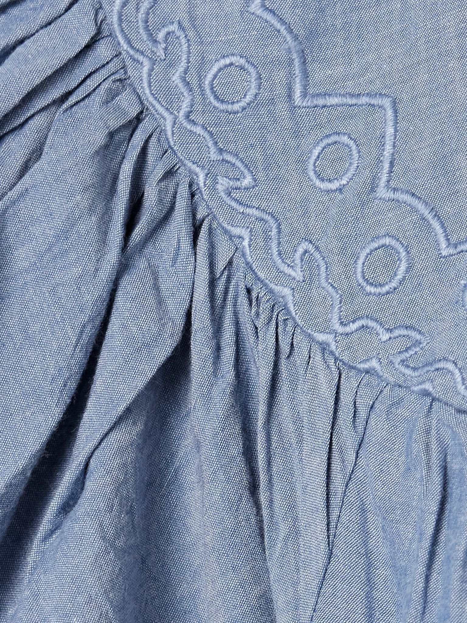 Effie embroidered mesh-trimmed cotton-chambray blouse Blue - 4