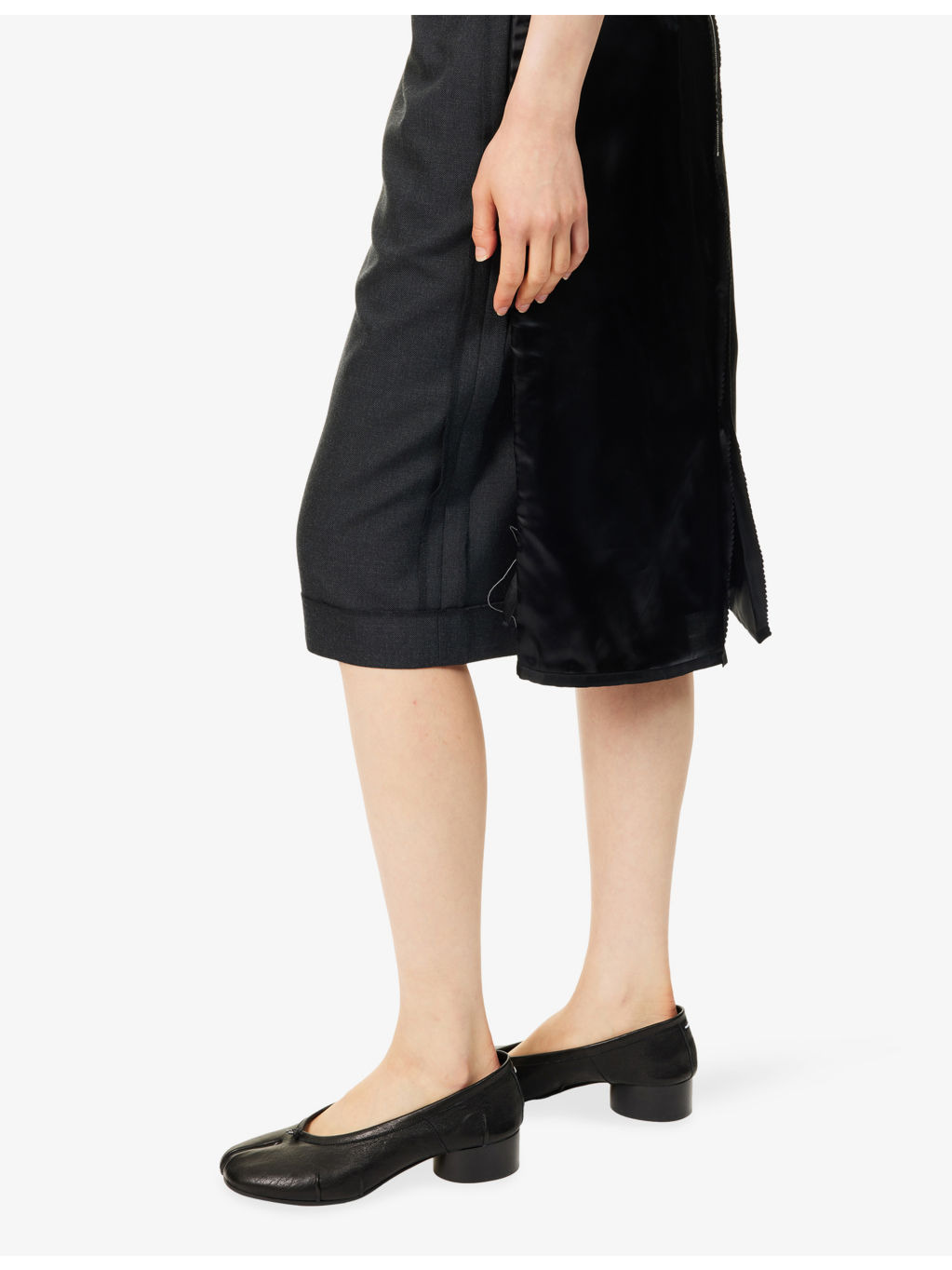 Contrast-Satin High-Waist Woven Midi Skirt - 5