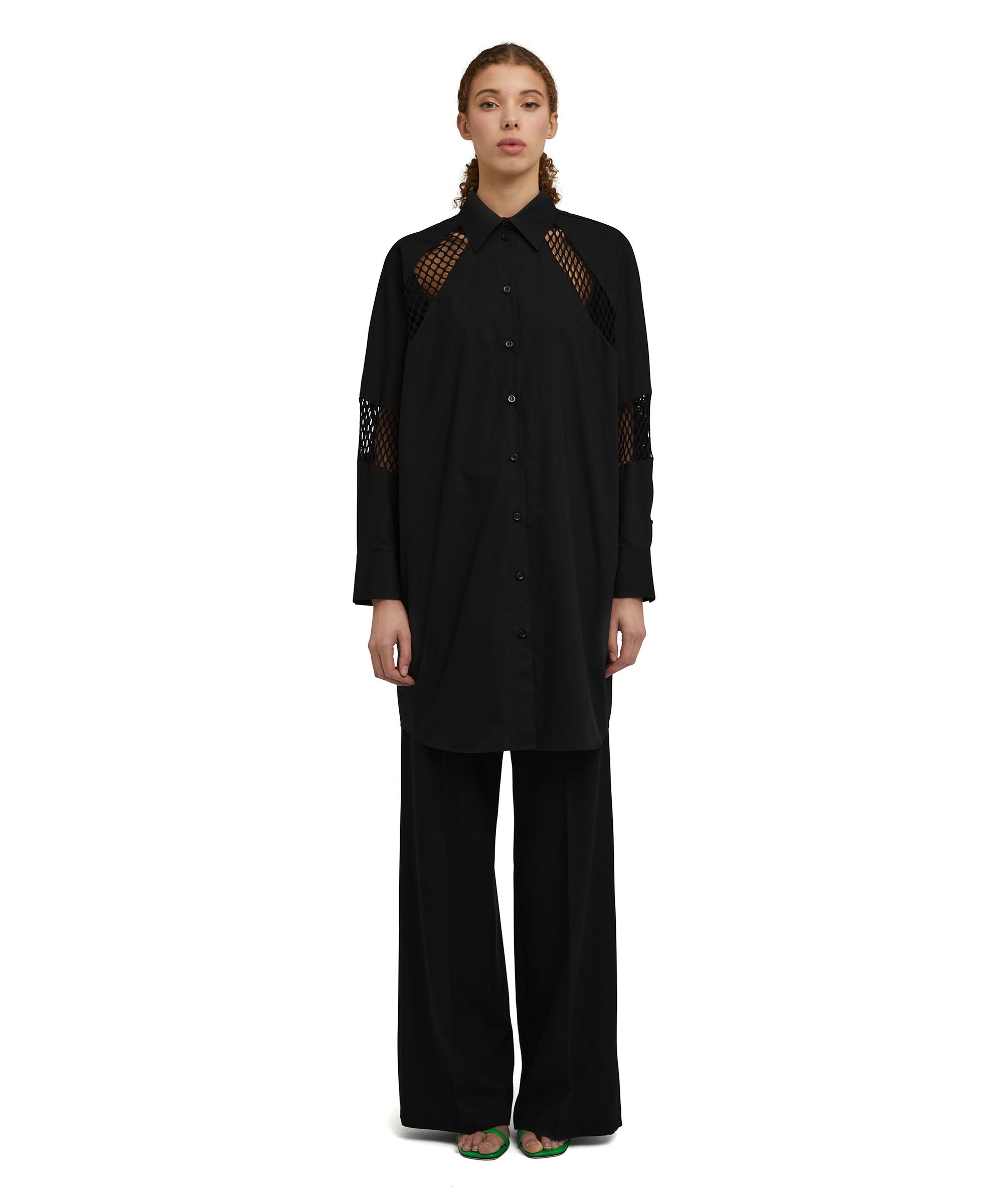 Poplin cotton tailored chemisier dress with mesh details - 2