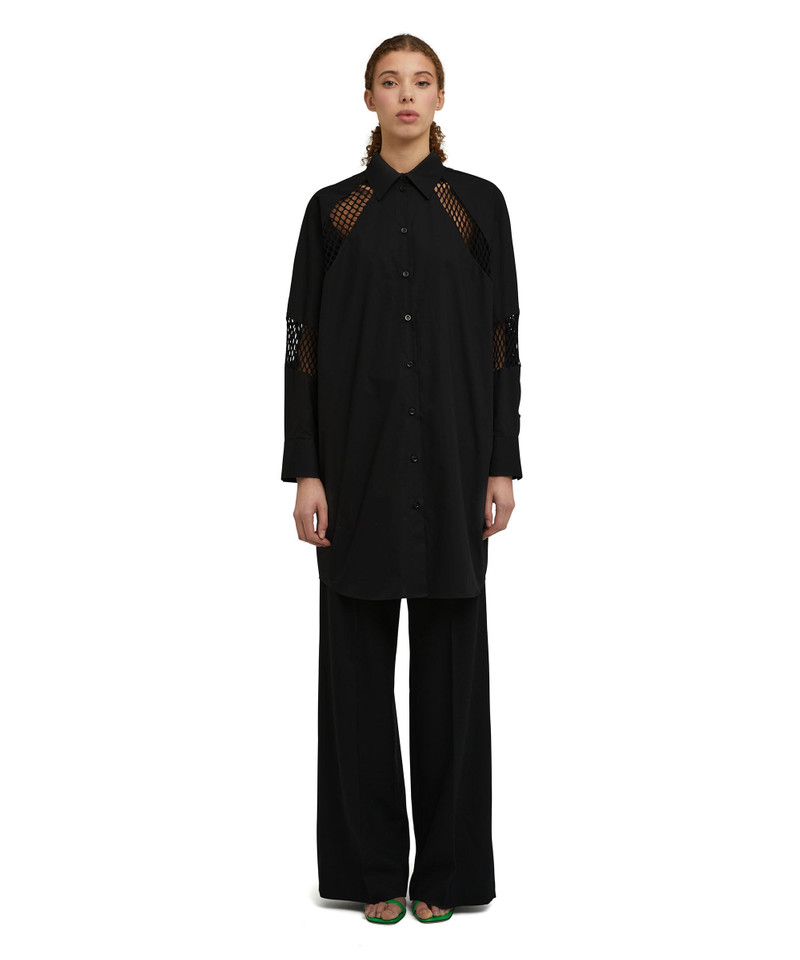 MSGM Poplin cotton tailored chemisier dress with mesh details outlook