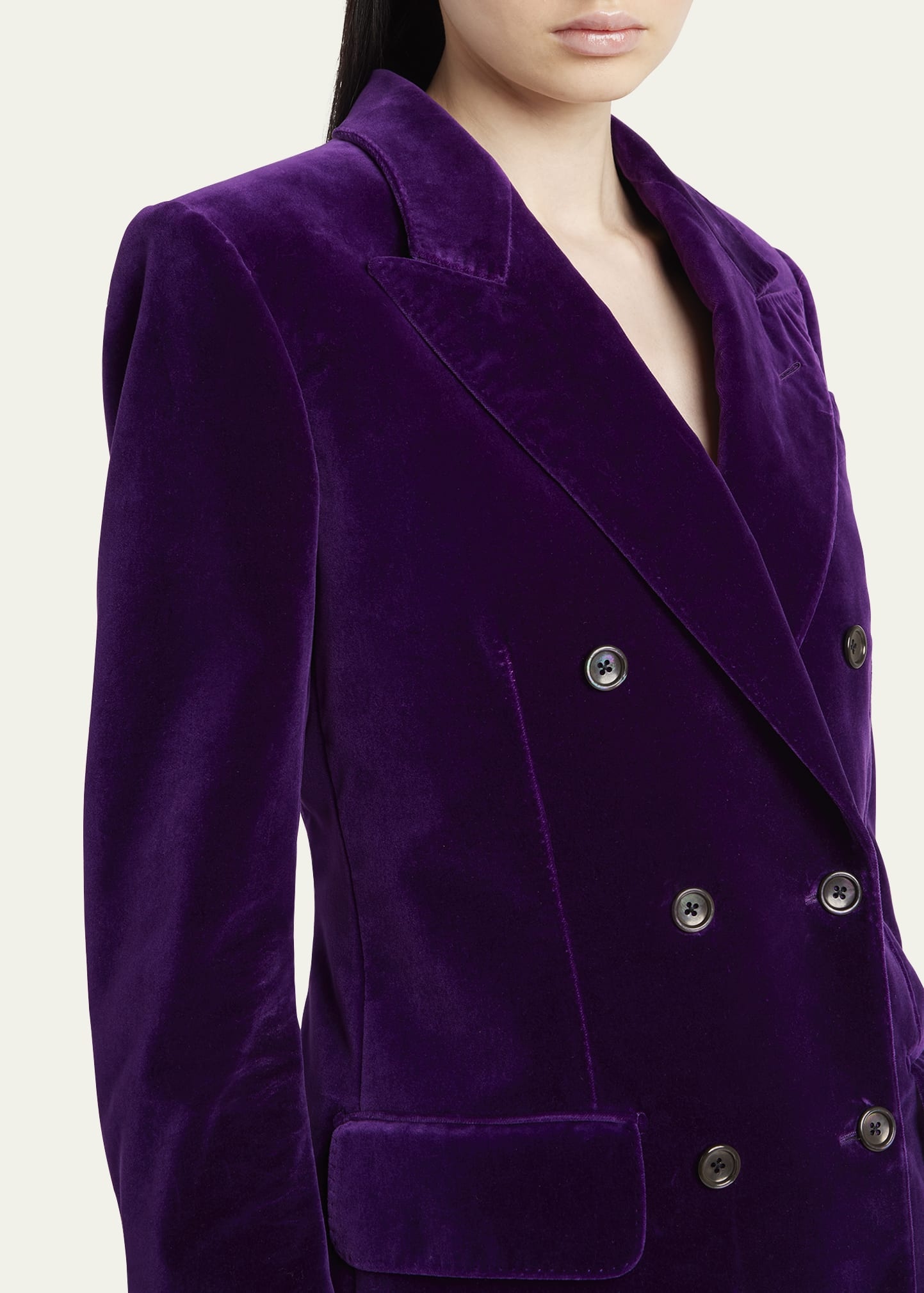 Double-Breasted Velvet Blazer - 5