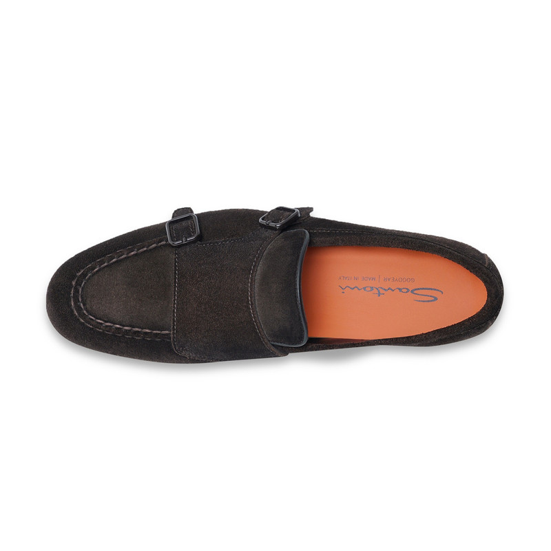 Men's dark brown suede double-buckle loafer 5