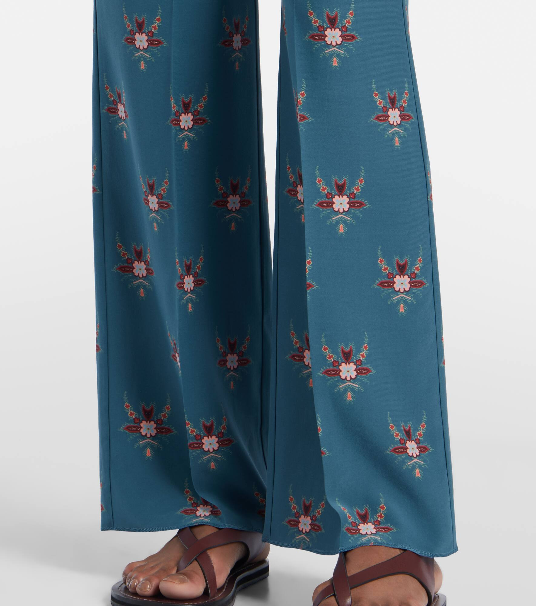 Floral printed silk flared pants - 5