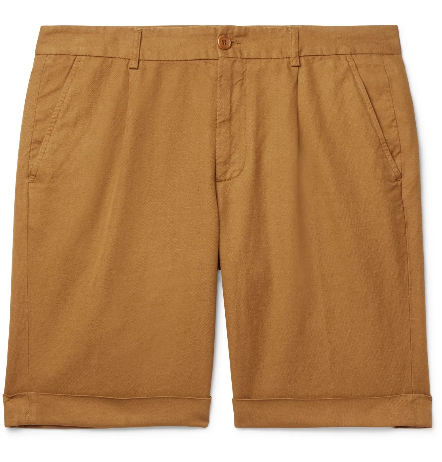 Slim-Fit Pleated Cotton and Linen-Blend Shorts - 1