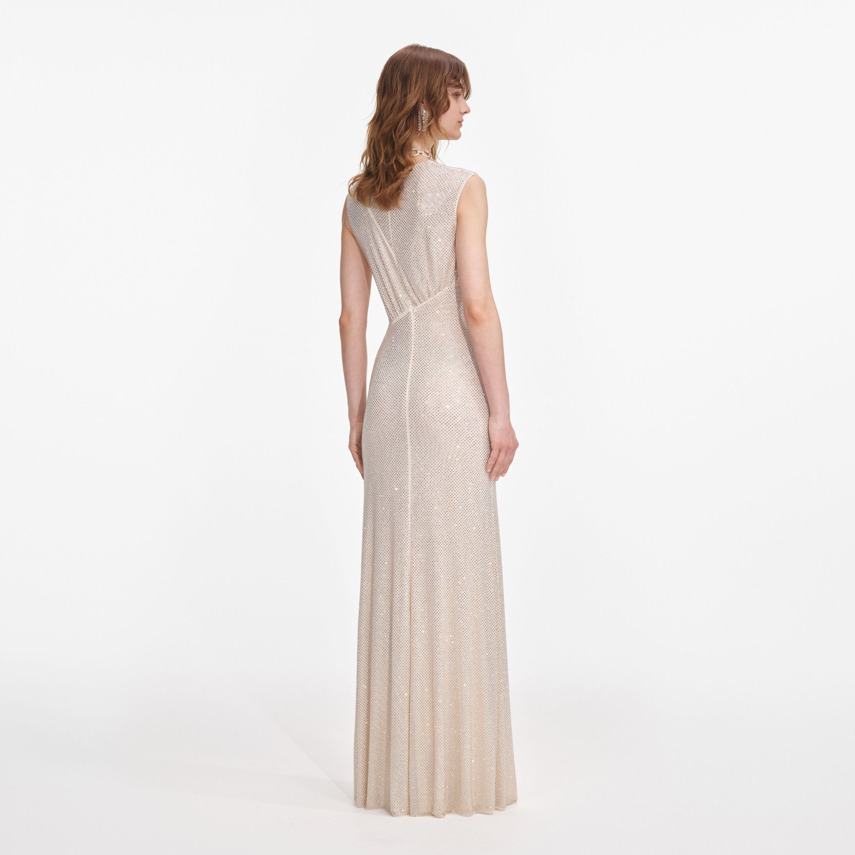 Champagne Rhinestone Cut Out Maxi Dress - 3