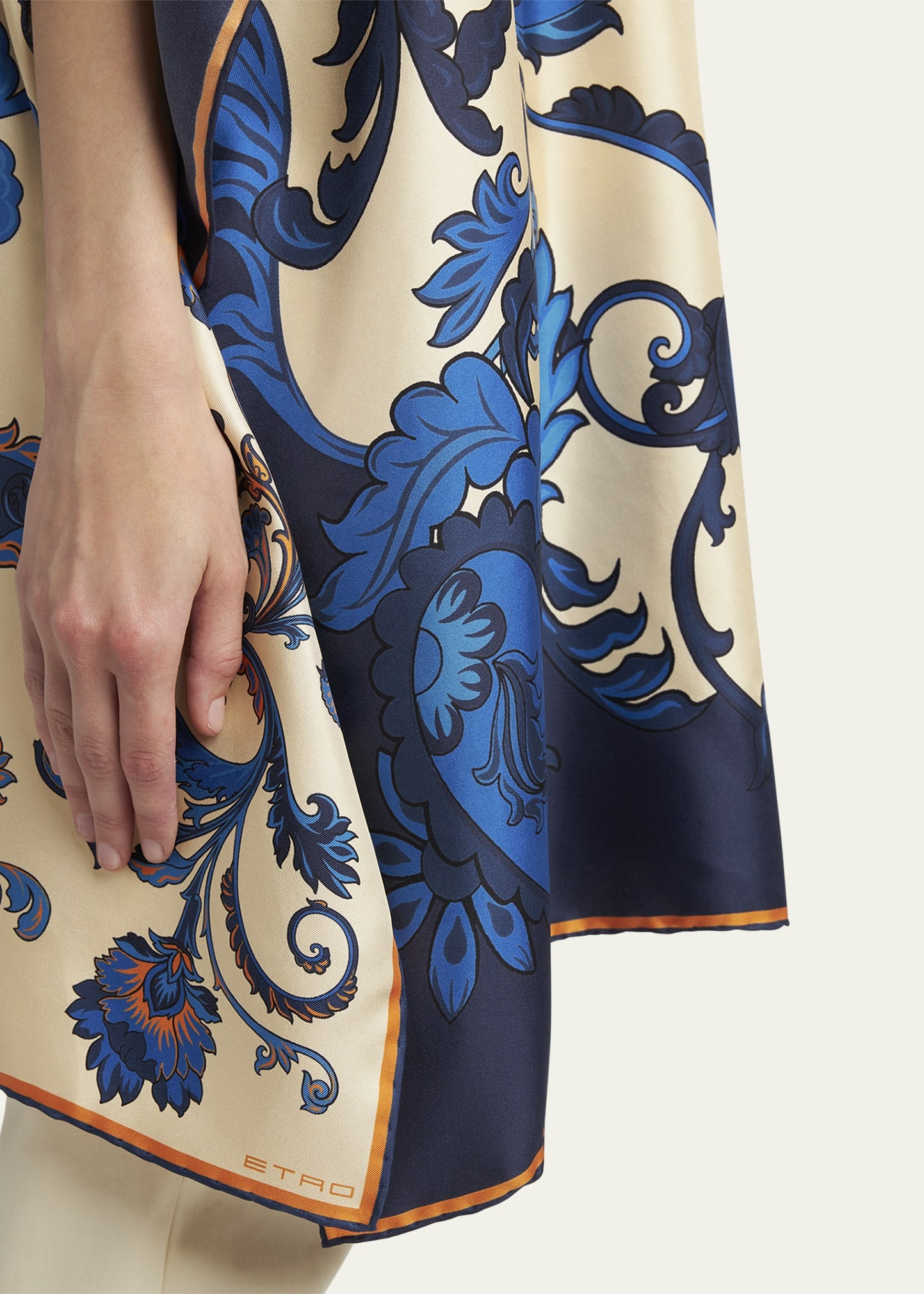 Leaf-Print Silk Poncho - 5
