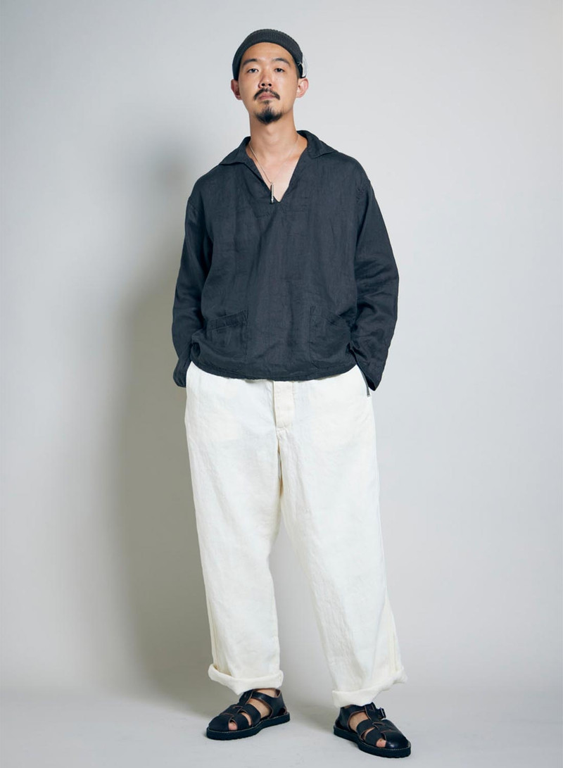 Nigel Cabourn French Pullover Shirt Hemp in Charcoal Grey outlook