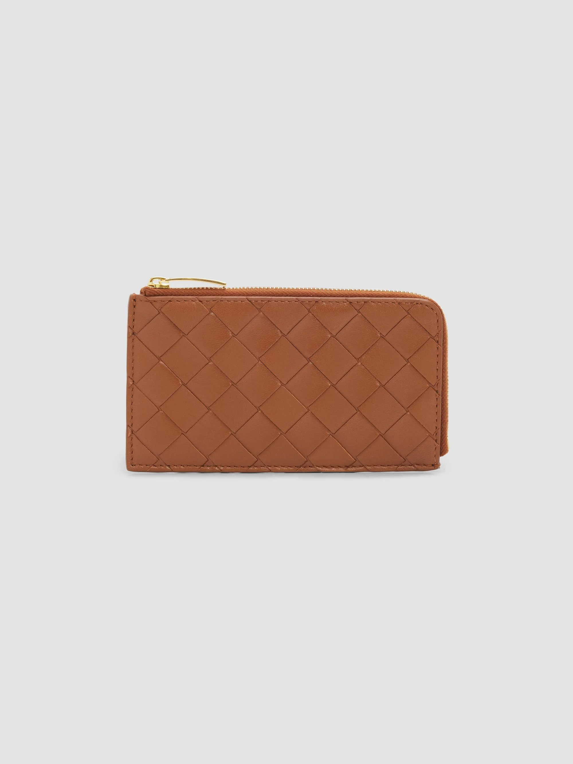 Women's Intrecciato Leather Card Case - Black Gold - 1
