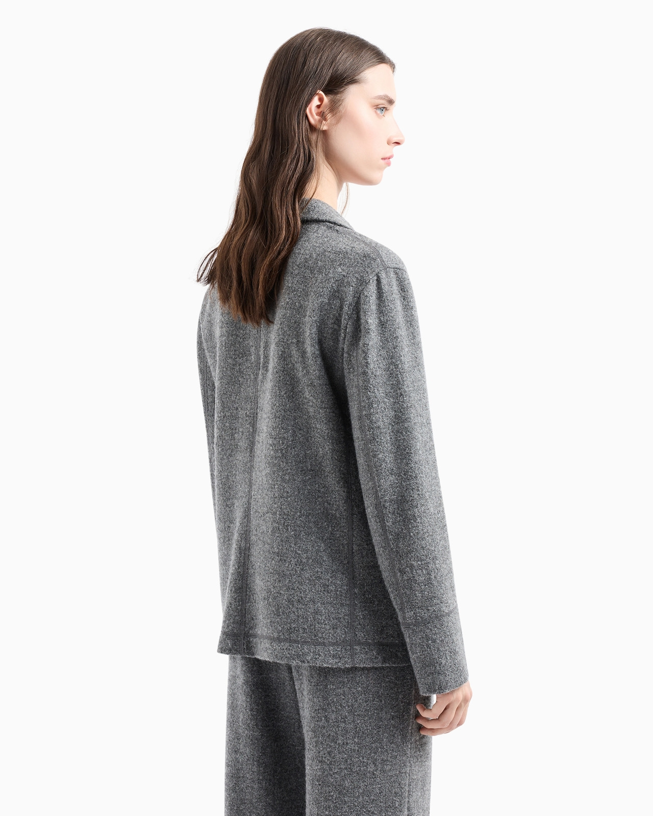 Double-breasted mélange flannel wool-blend jacket with a bib front - 3