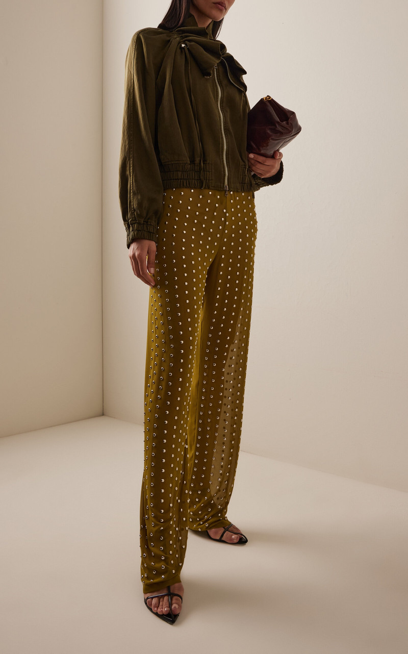 Dries Van Noten Pachas Studded Voile Skinny Pants green outlook