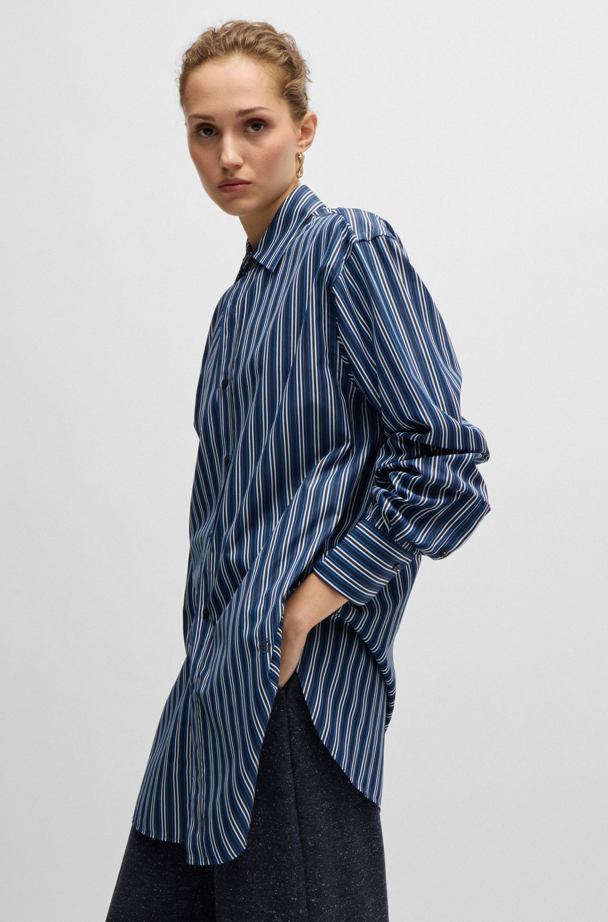 SLIM-FIT BLOUSE IN STRIPED COTTON WITH MONOGRAM - 6