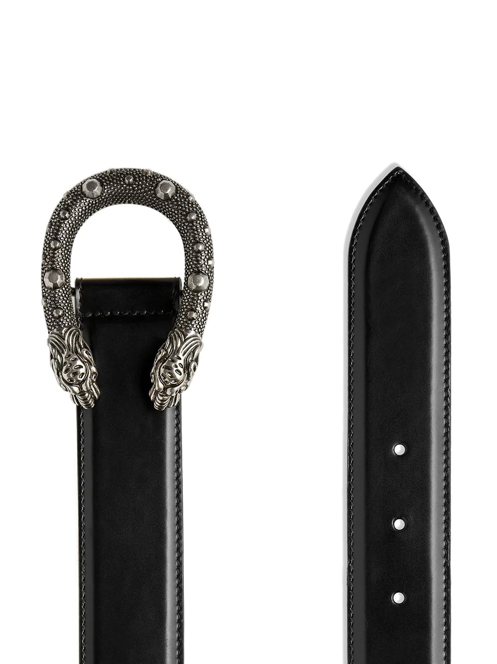 Leather belt with tiger head buckle - 2