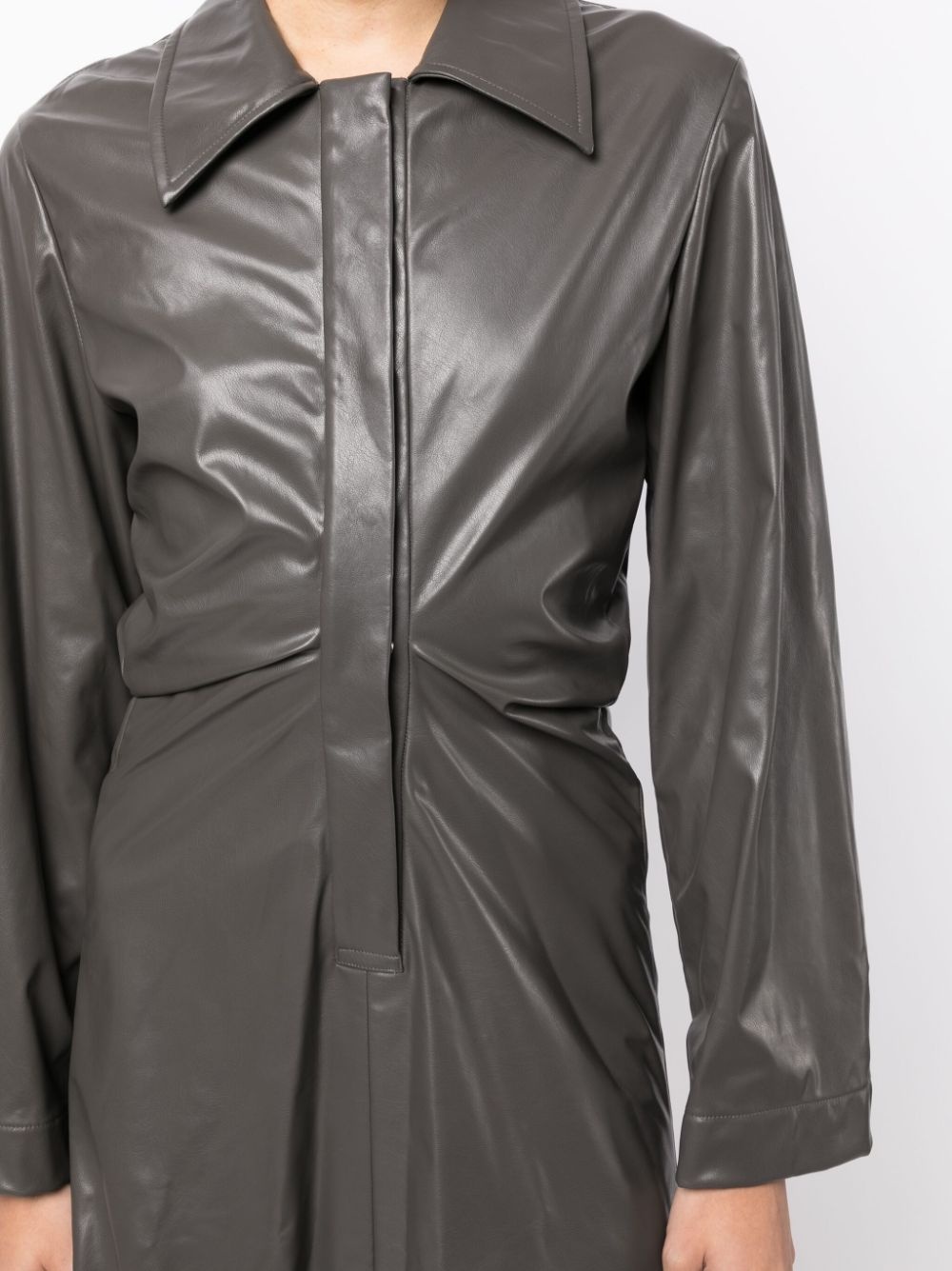ruched faux-leather shirt dress - 5