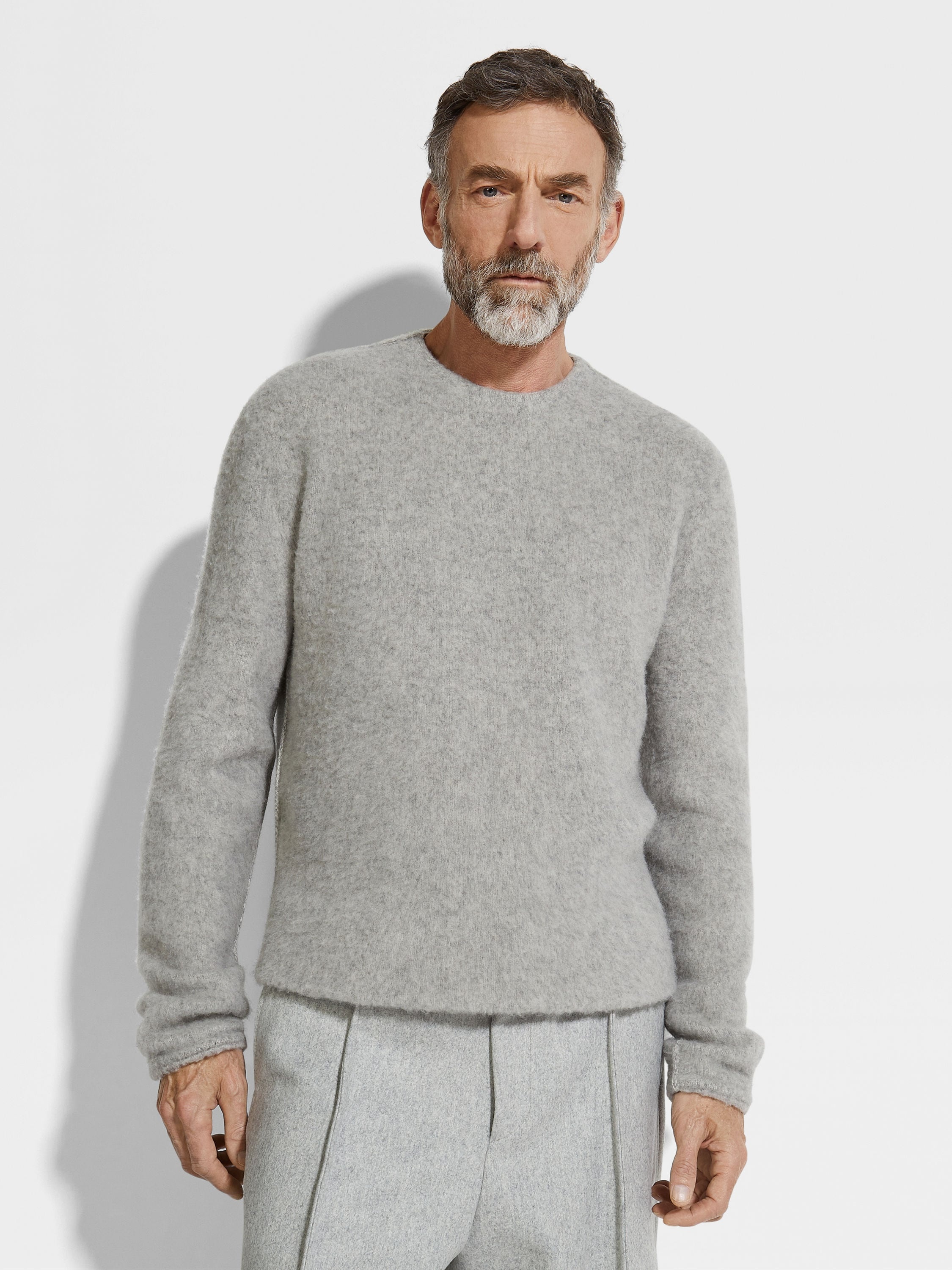 LIGHT GREY MÉLANGE OASI CASHMERE CREWNECK - 3