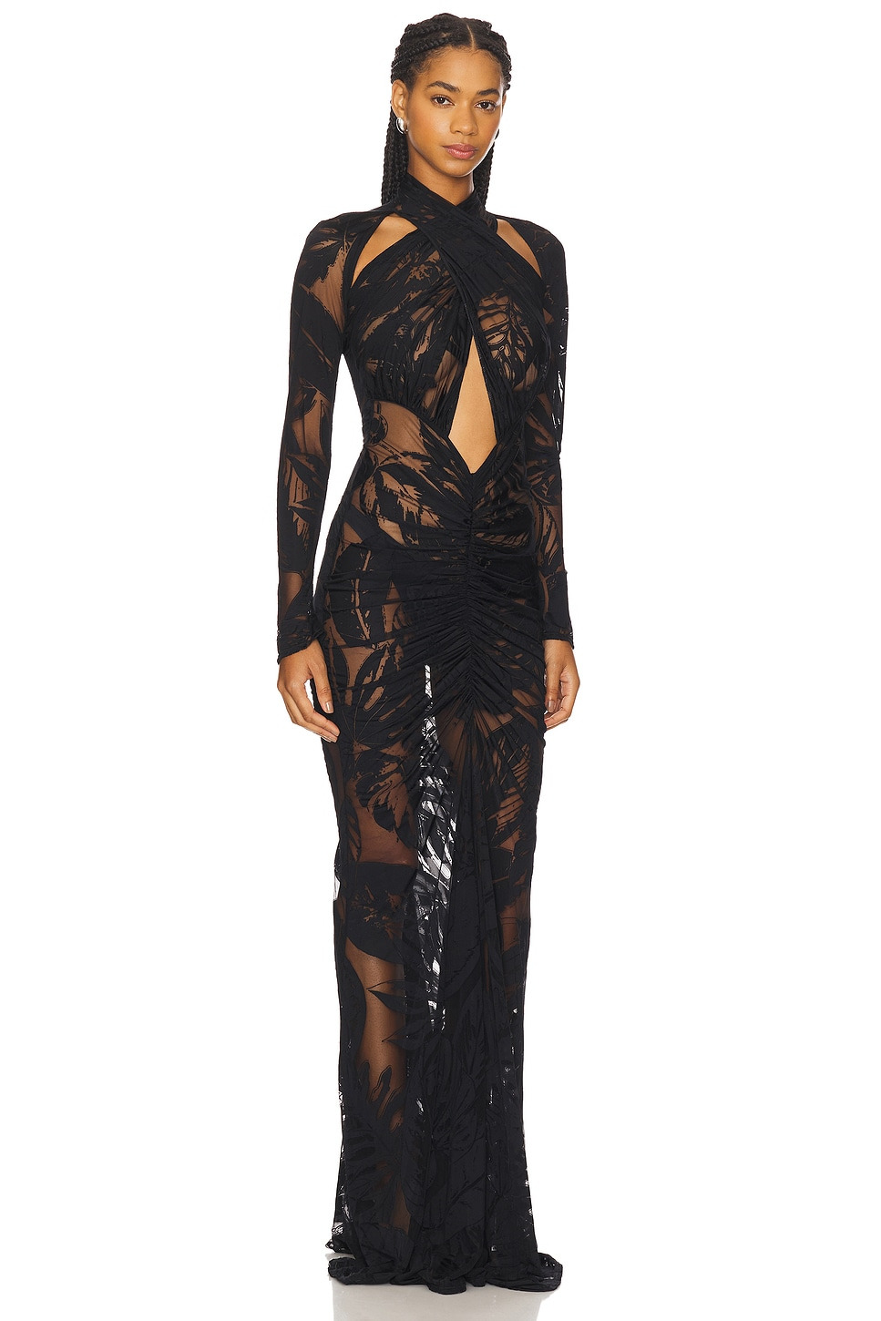 Burnout Jersey Halter Ruched Gown - 2