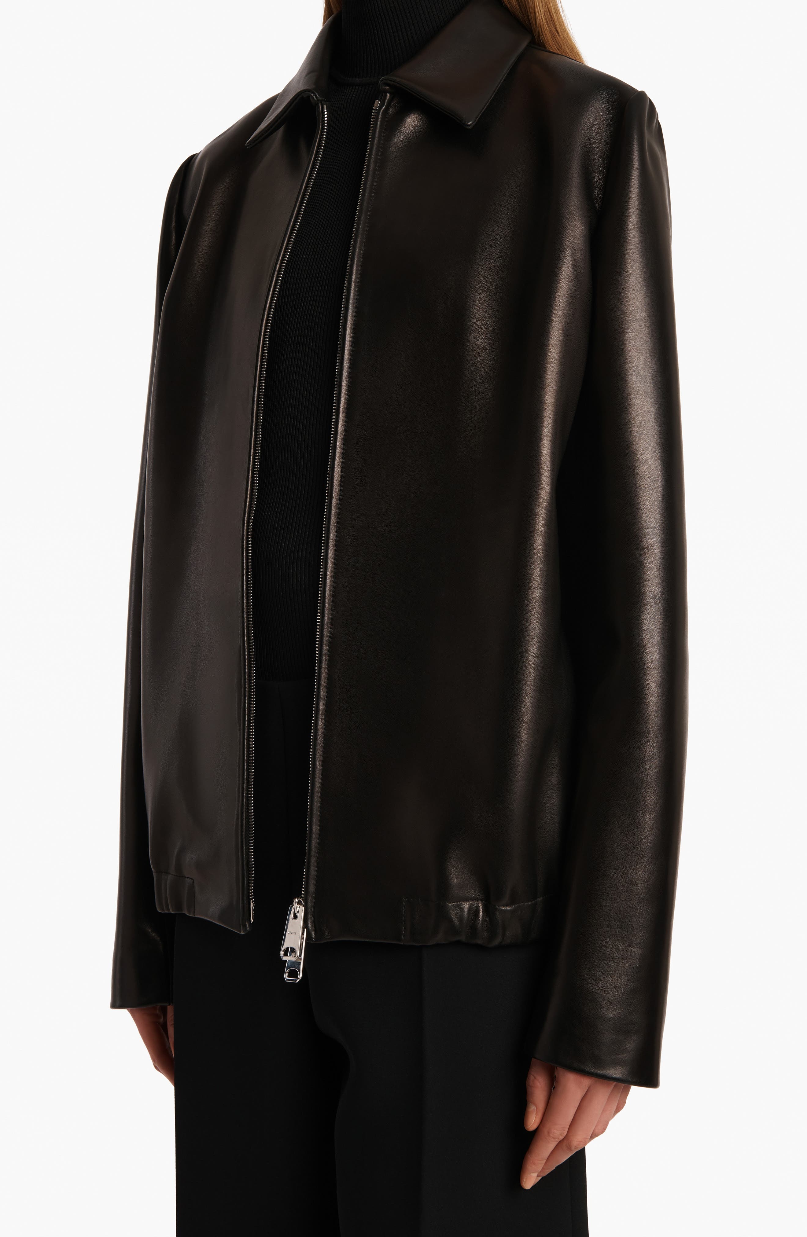 Khaite Jackson Lambskin Leather Jacket in Black at Nordstrom - 3
