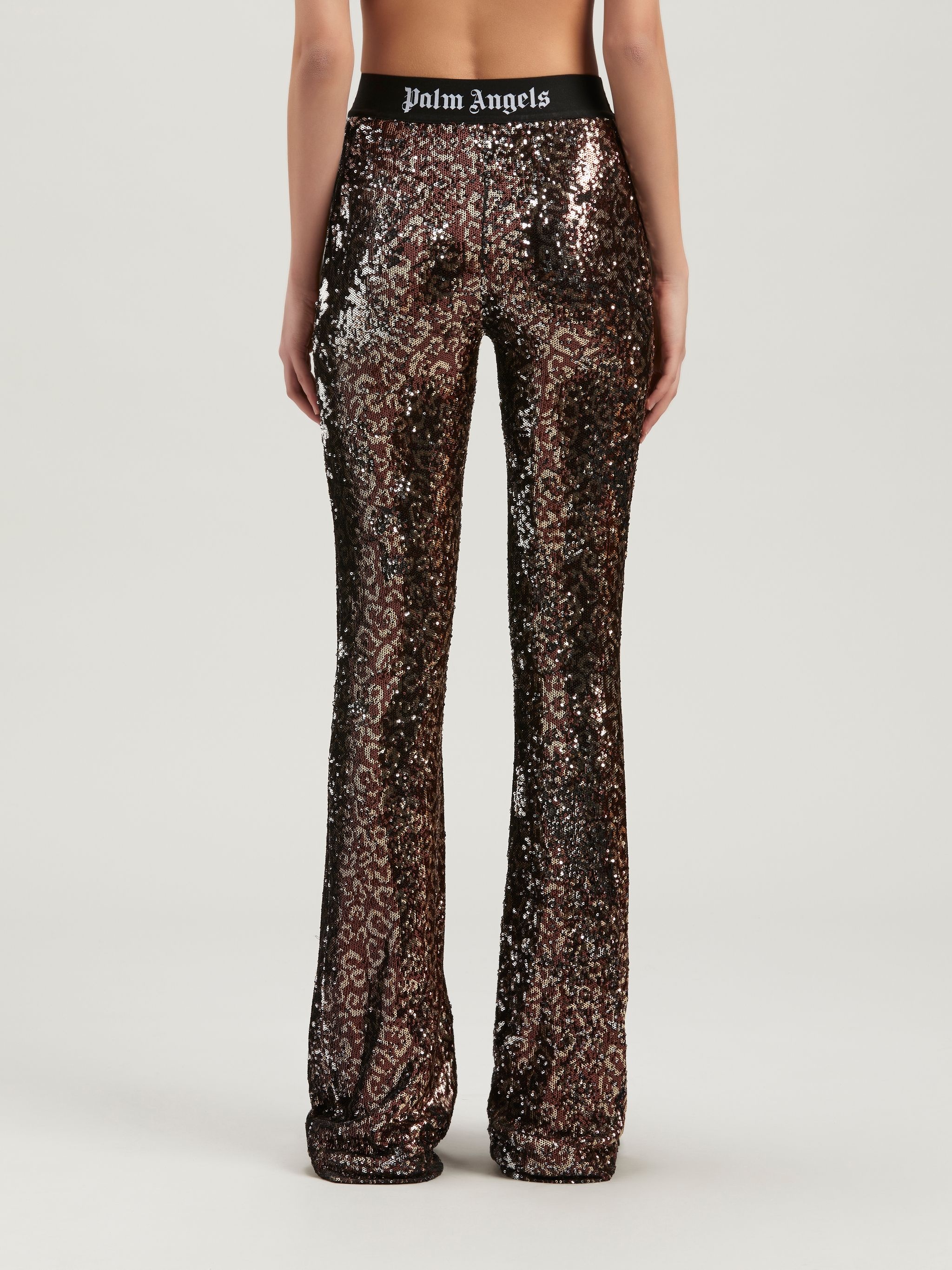 Logo Tape Sequins Flare Pants - 5