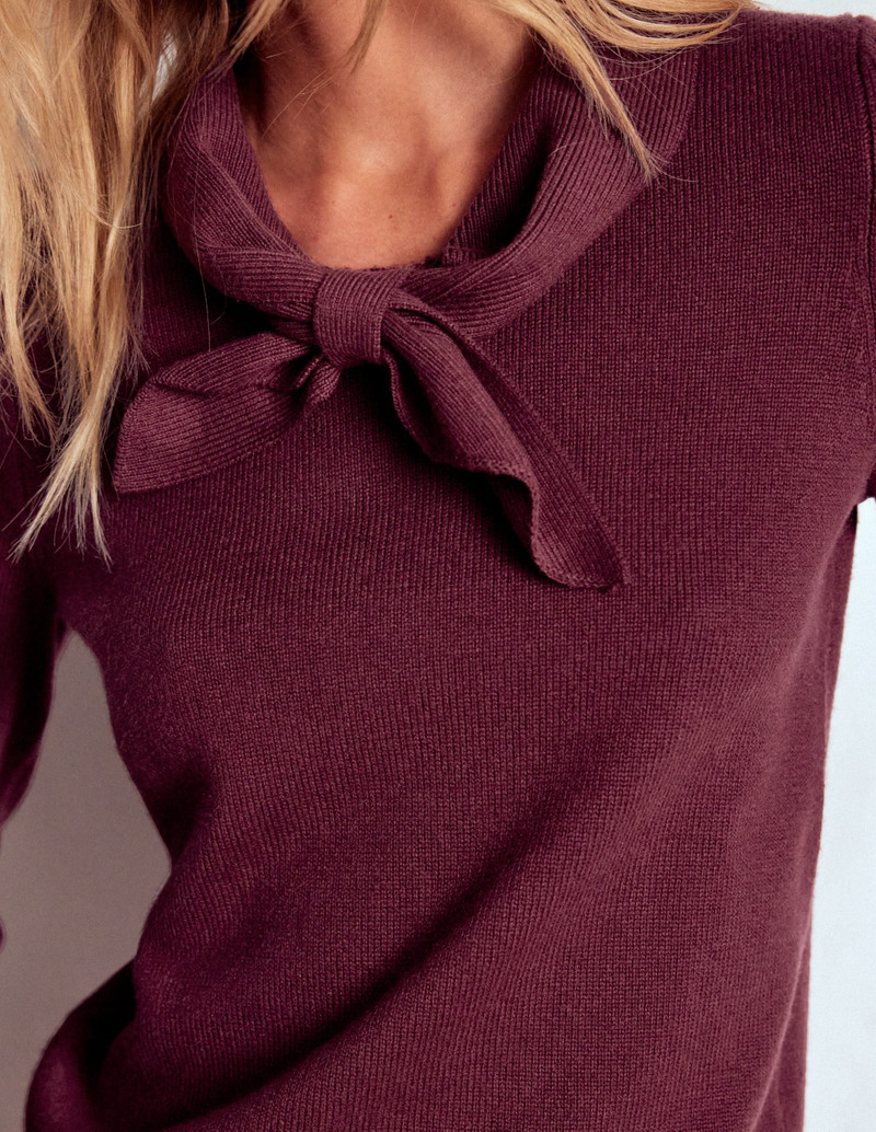 Knitted Bow Sweater-Deep Wisteria 3