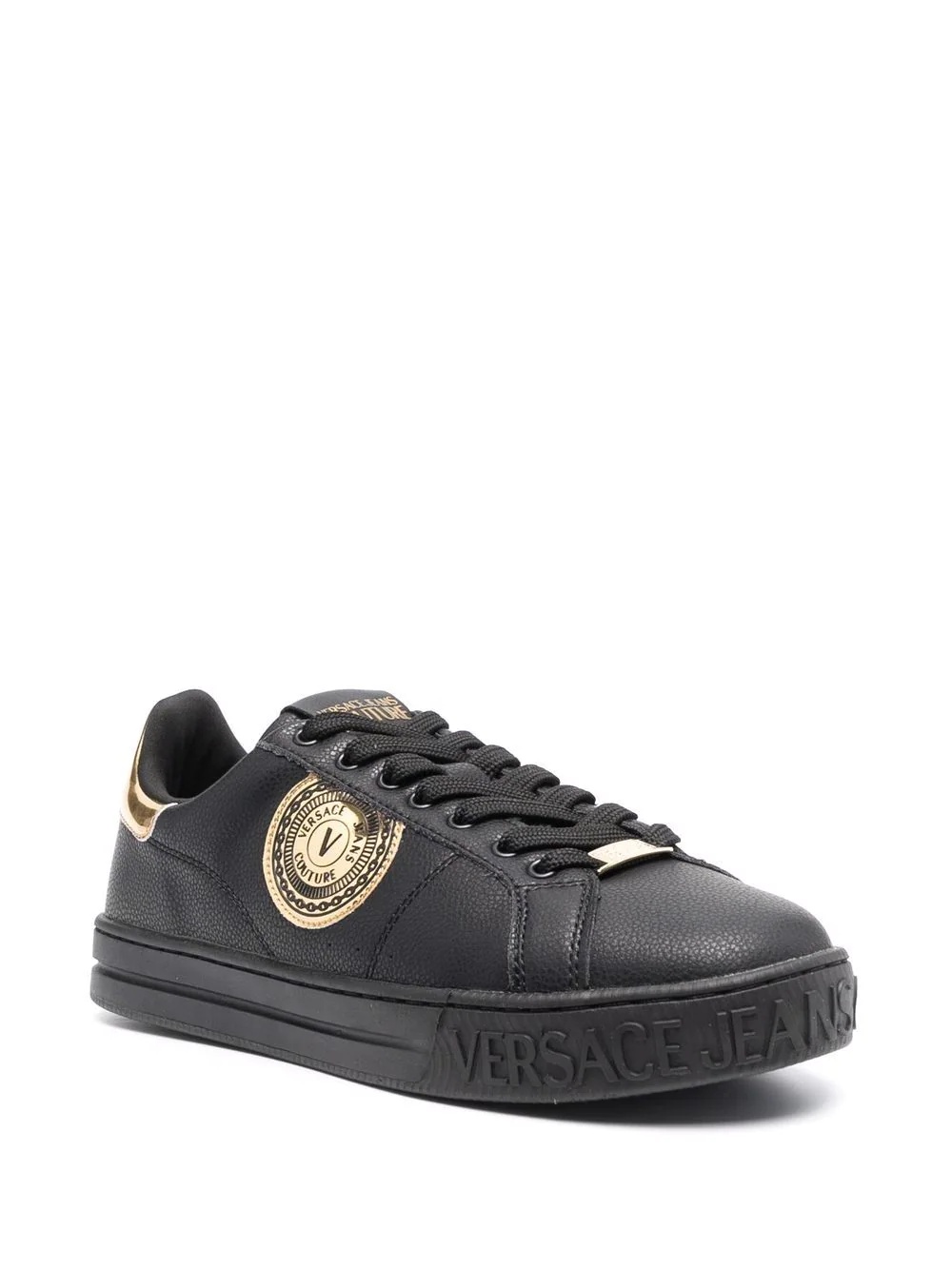 logo-patch leather trainers - 2