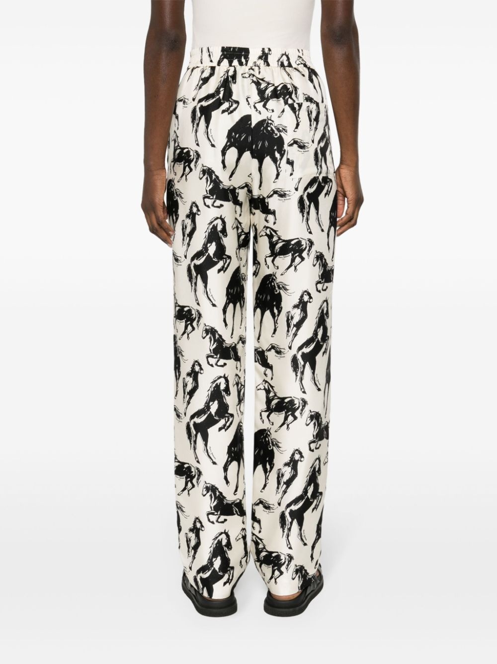 horse-print silk tapered trousers - 4