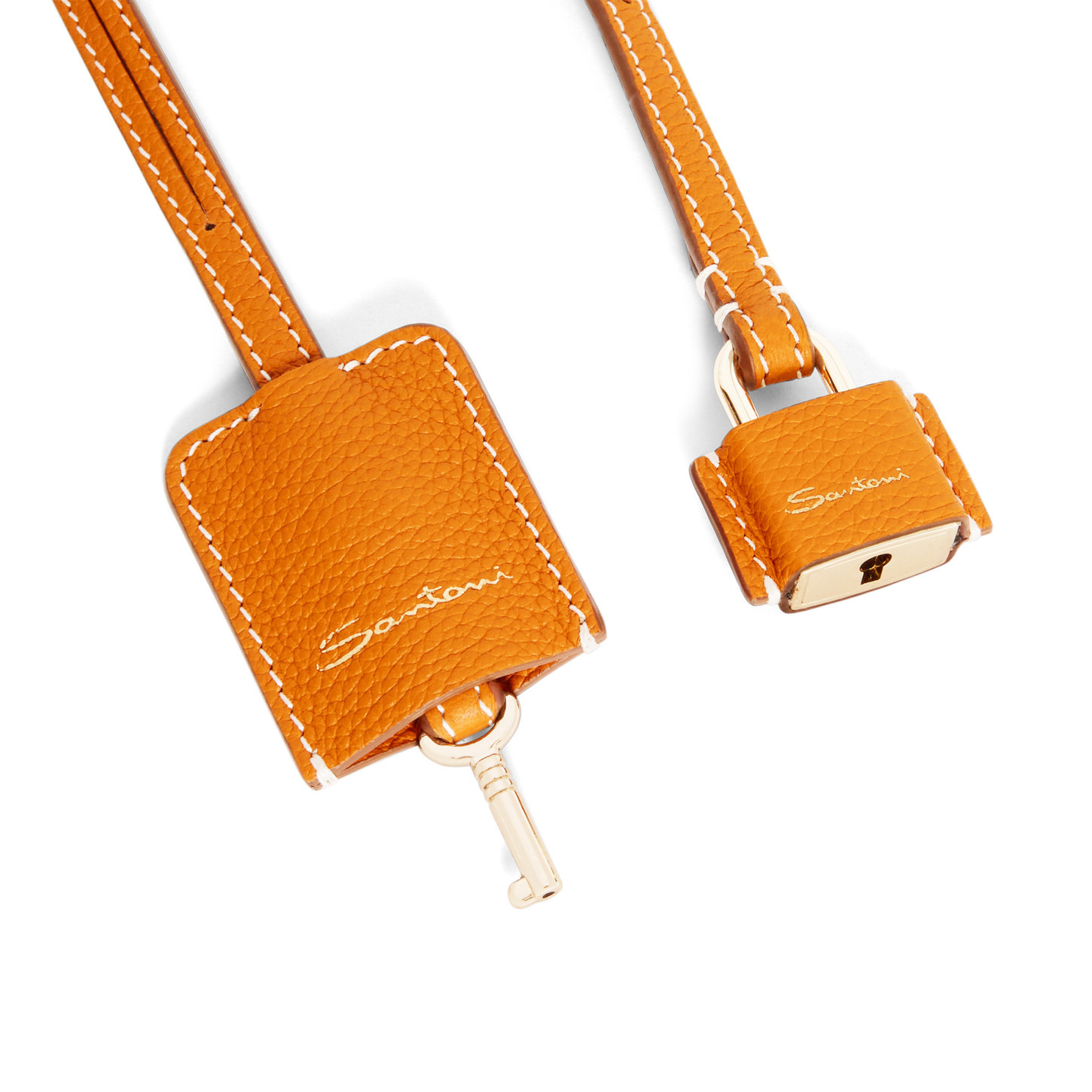 Orange tumbled leather lock charm - 2