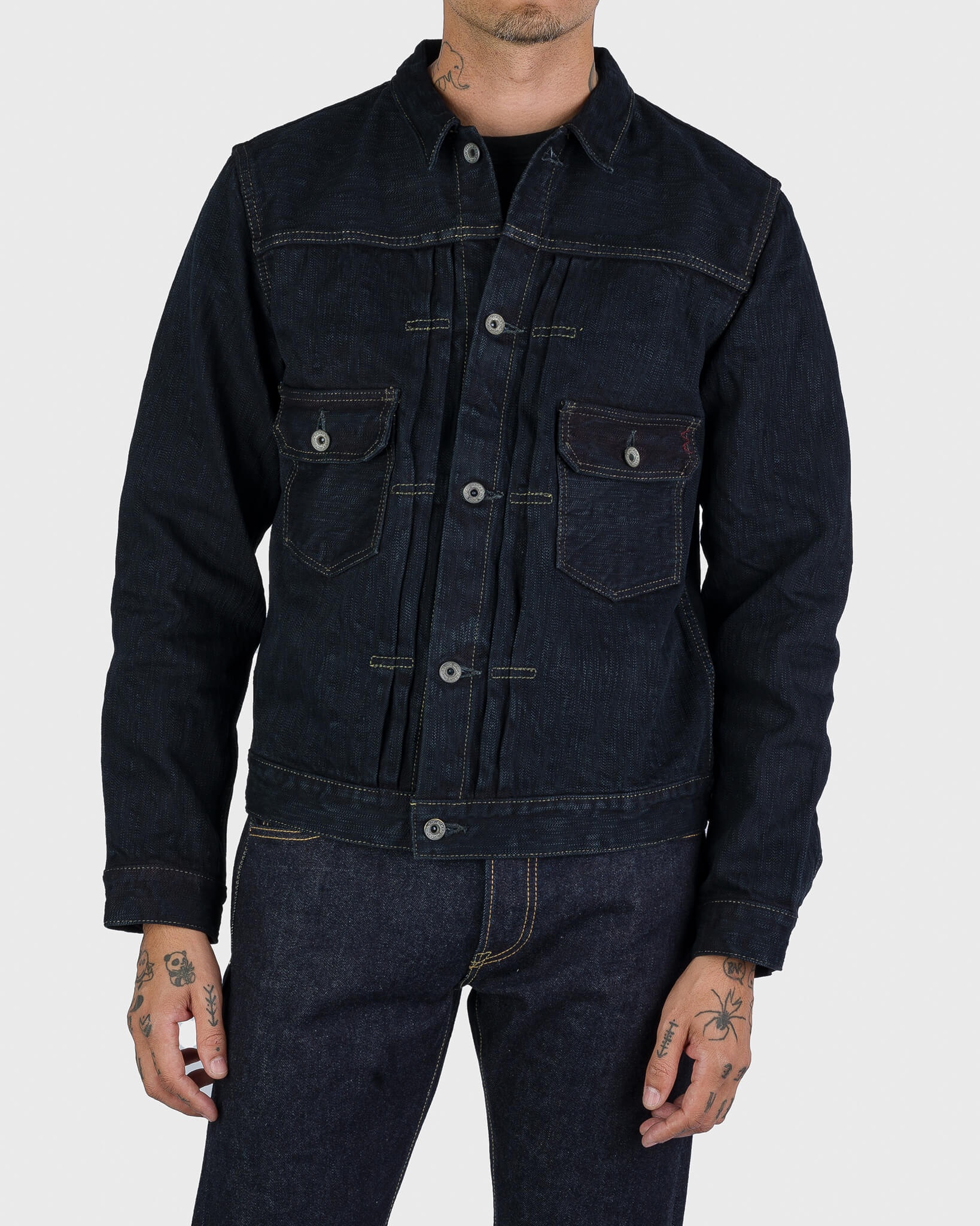 IHJ-507-SLBod 16oz Slubby Selvedge Denim Type II Jacket - Indigo Overdyed Black - 2