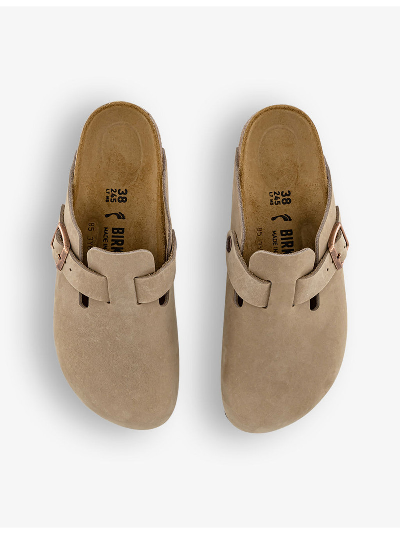 Boston logo-embossed suede clogs 2