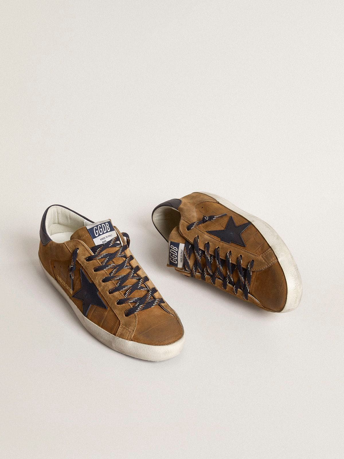 Super-Star LTD in tobacco-colored croc-print leather with midnight blue leather star and heel tab - 2
