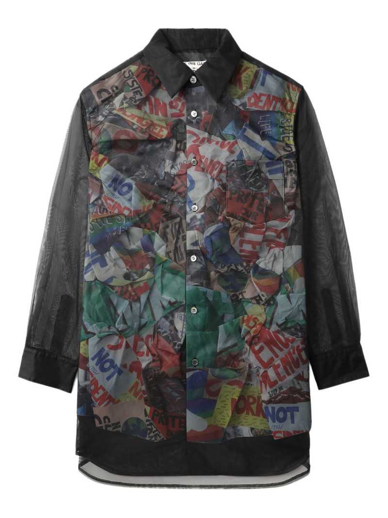 sheer-panel printed shirt 1