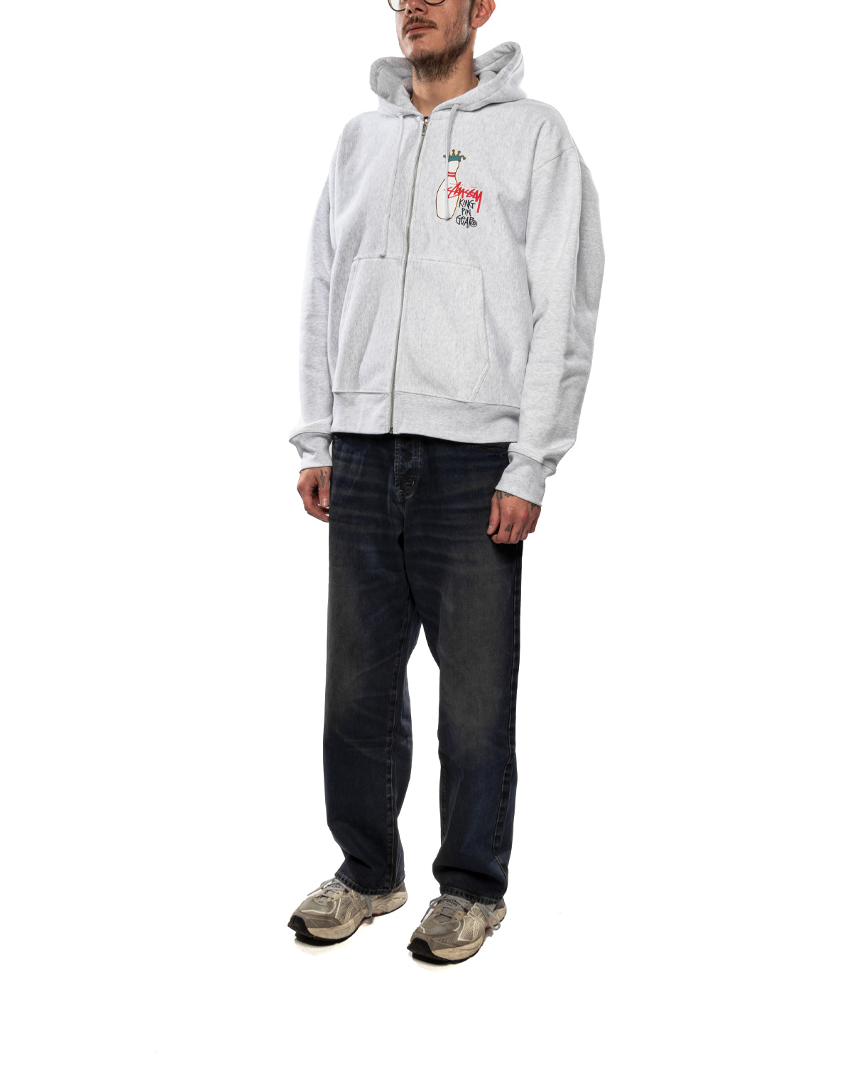 Stüssy Kingpin Zip Hoodie Ash Heather | REVERSIBLE