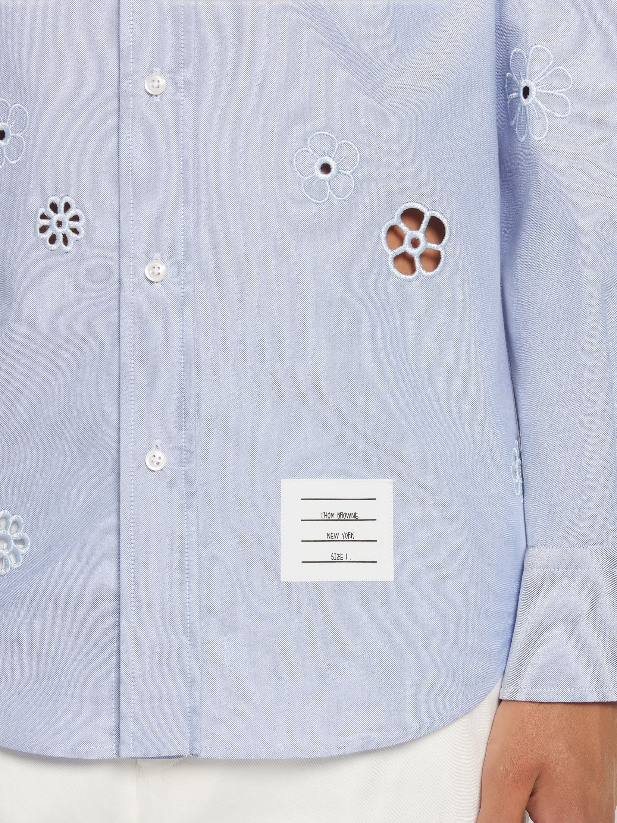 Light Blue Floral Broderie Anglaise Straight Fit Shirt - 6